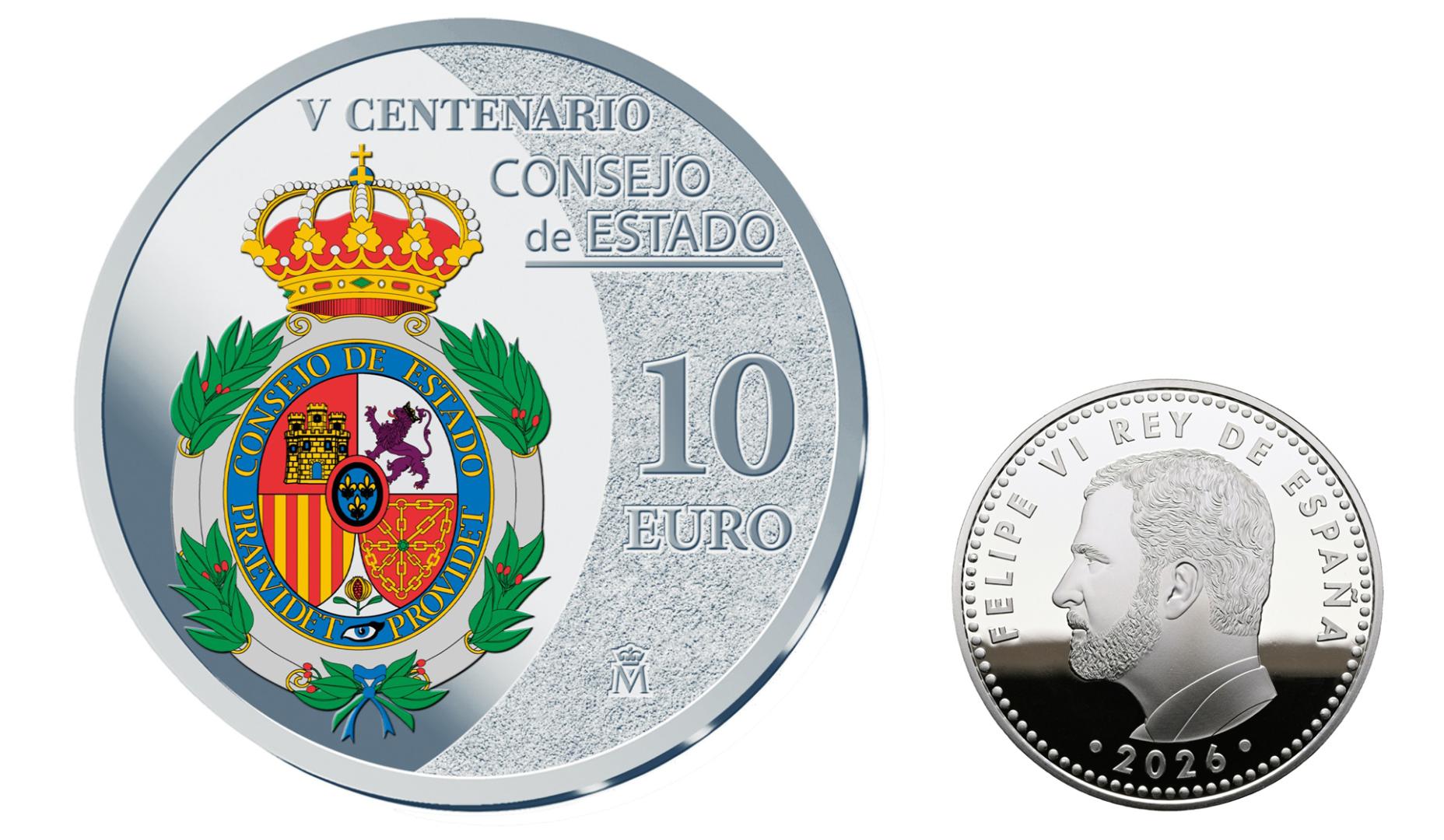 Anverso y reverso de la moneda conmemorativa del Consejo de Estado