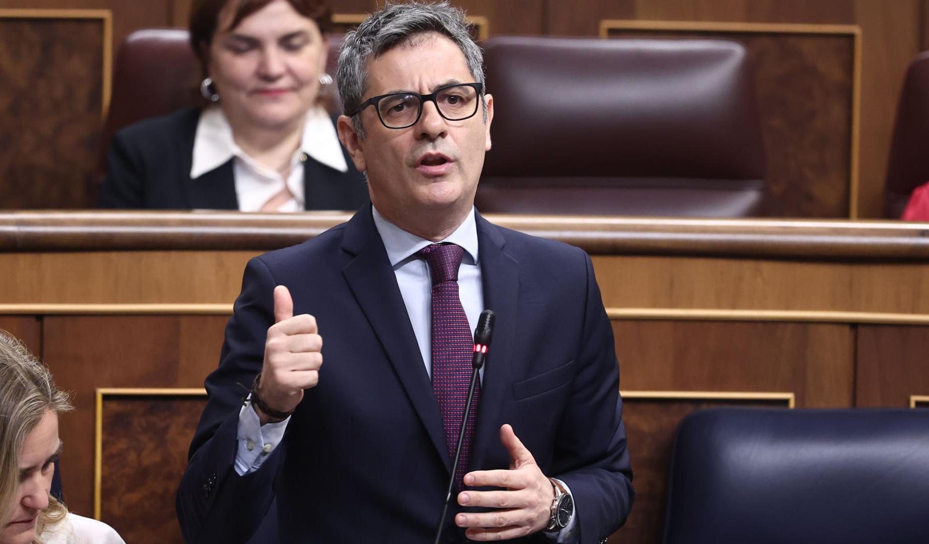 El ministro de la Presidencia, Félix Bolaños, este miércoles en el Congreso