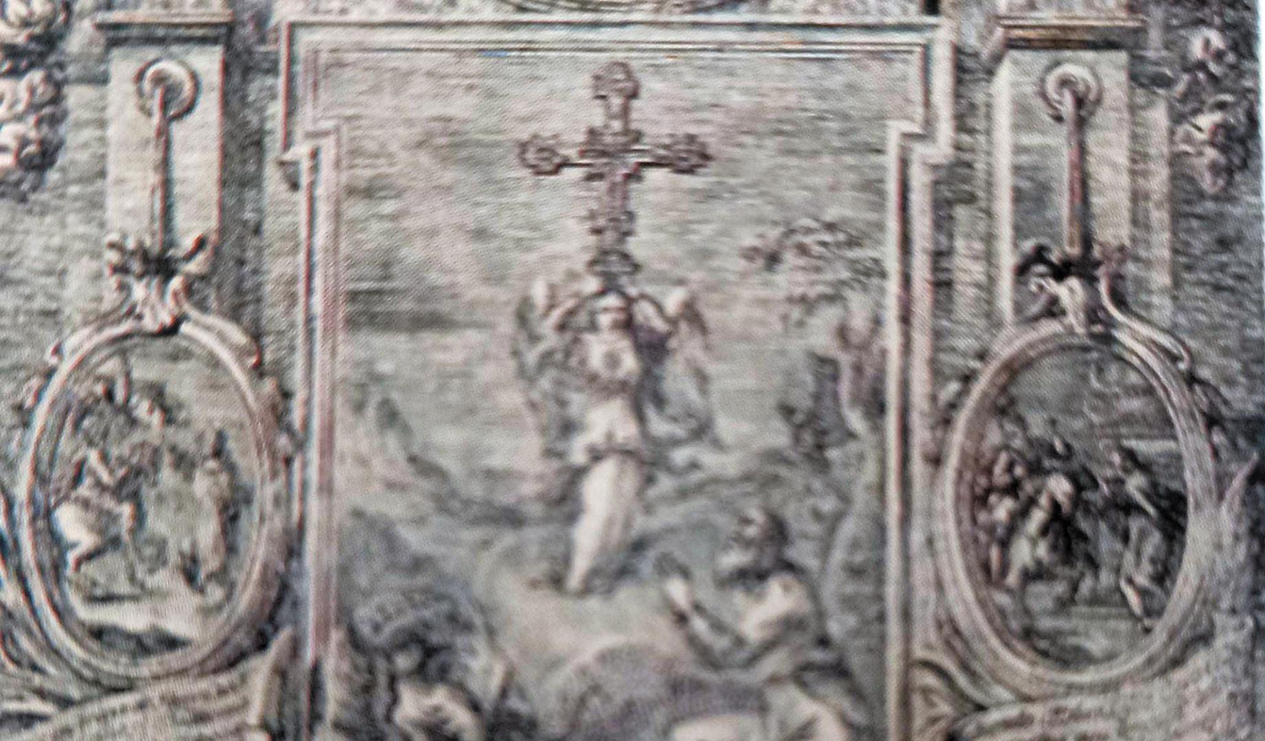 Imagen de San Miguel de Aralar, en un grabado barroco de 1740 de  Miguel Sorelló