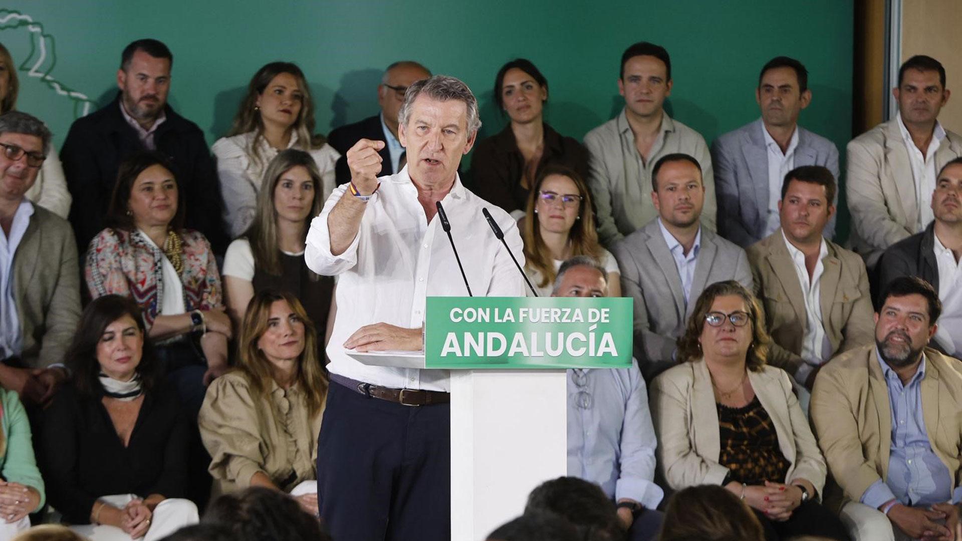 El presidente del PP, Alberto Núñez Feijóo, durante su intervención en la Intermunicipal del PP andaluz