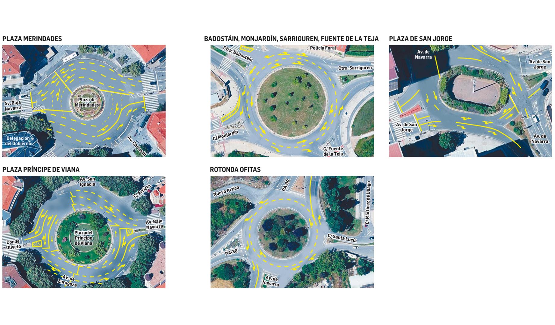 Cambios en las cinco rotondas con más accidentes de Pamplona
