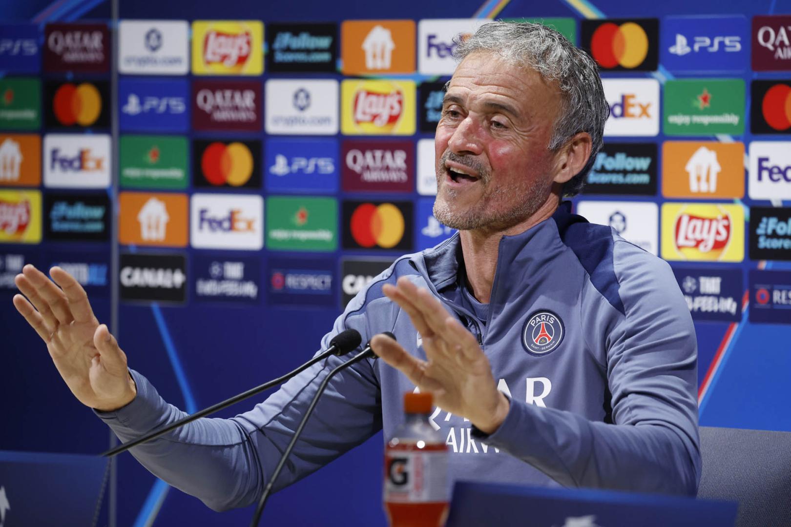Luis Enrique, entrenador del Paris Saint Germain, en la conferencia de prensa este lunes
