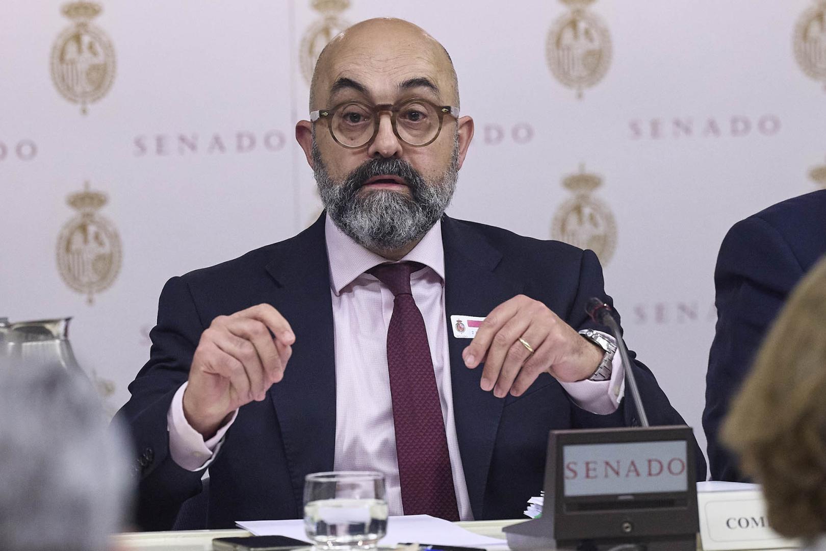 El Presidente del Administrador de Infraestructuras Ferroviarias (ADIF) y Adif-Alta Velocidad, Luis Pedro Marco de la Peña, en su comparecencia este lunes ante la Comisión de Investigación sobre el estado de la red ferroviaria en España