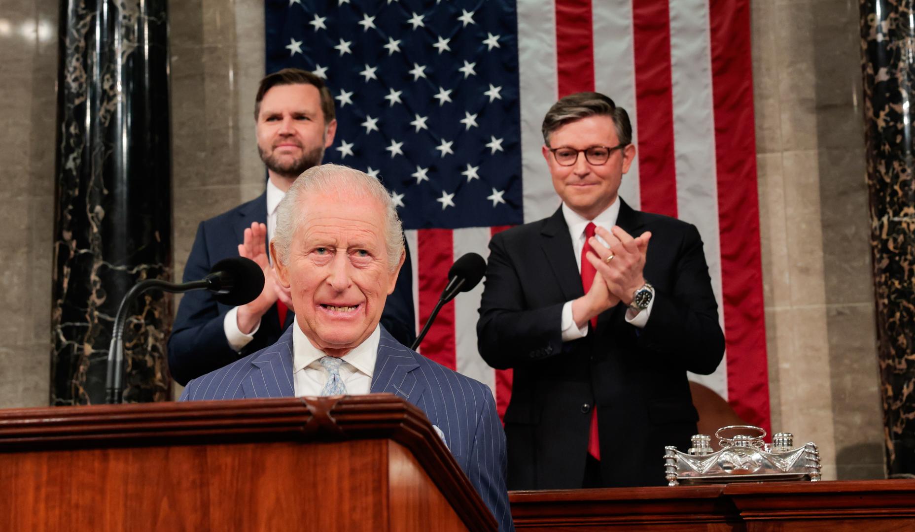 El rey Carlos III, durante su discurso ante el Capitolio