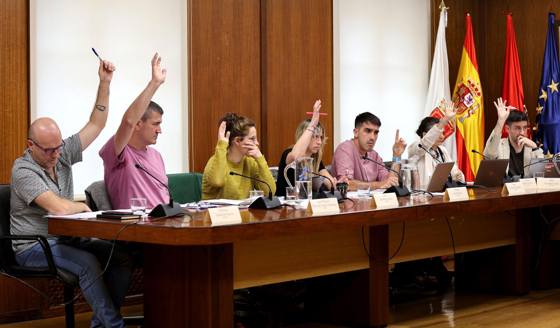Los cinco ediles de Bildu, la de Geroa Bai y el socialista Ibai Crespo en una votación de ayer.