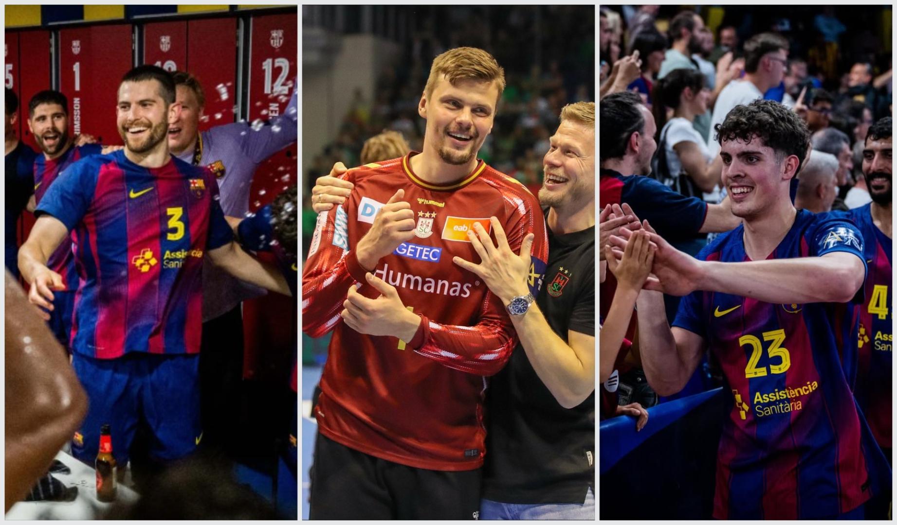 Antonio Bazán, Sergey Hernández y Adrián Sola, celebrando el pase a la Final a 4 de la Liga de Campeones conseguido por sus diferentes equipos.
