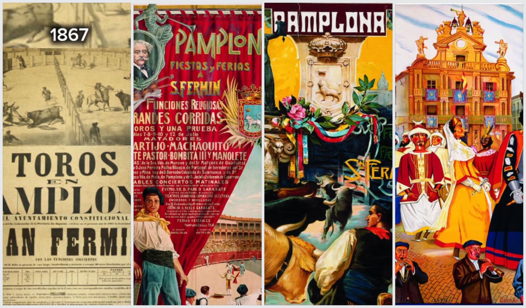 Imágenes de varios carteles de San Fermín antiguos