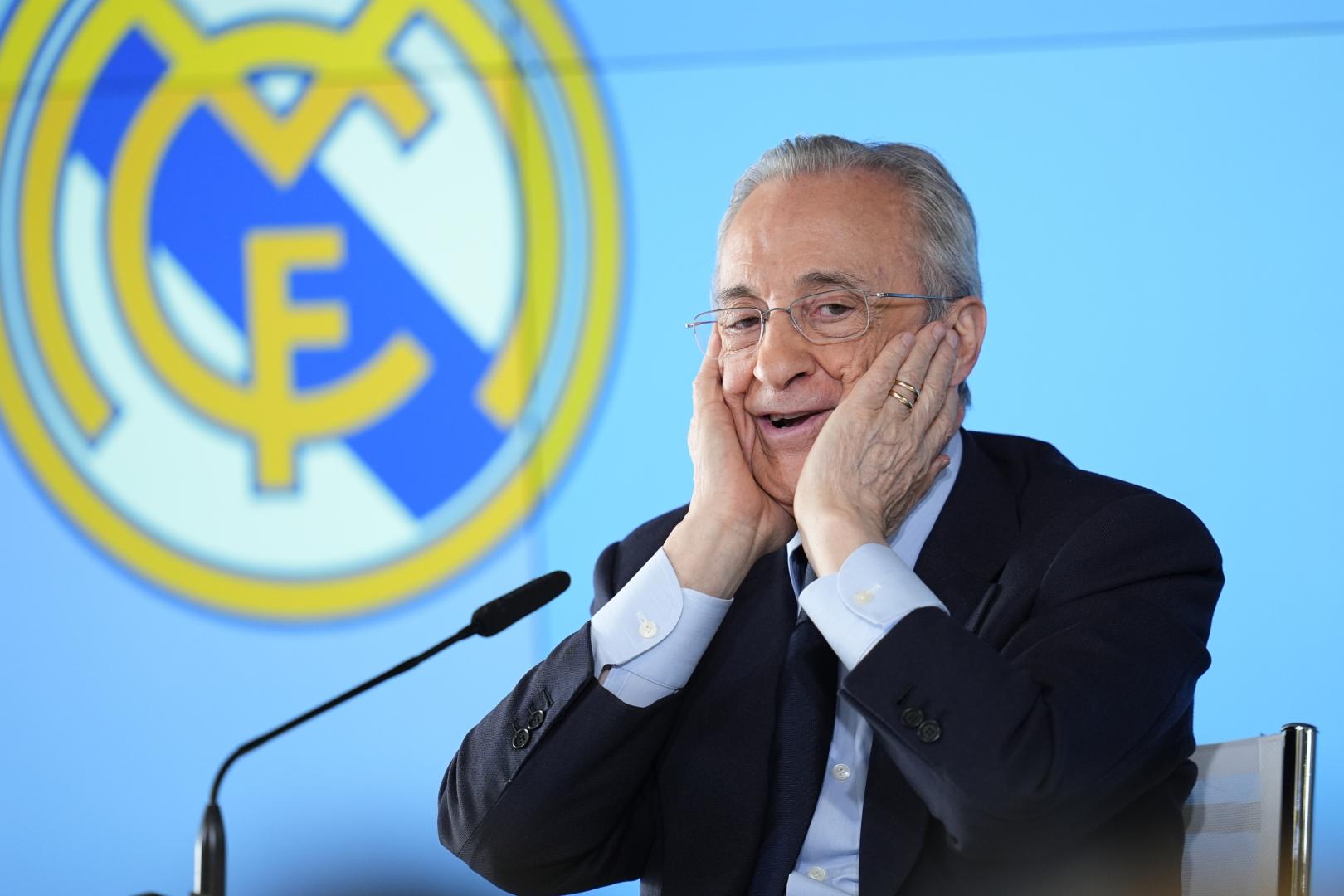 Florentino Pérez, durante la rueda de prensa del martes 12 de mayo