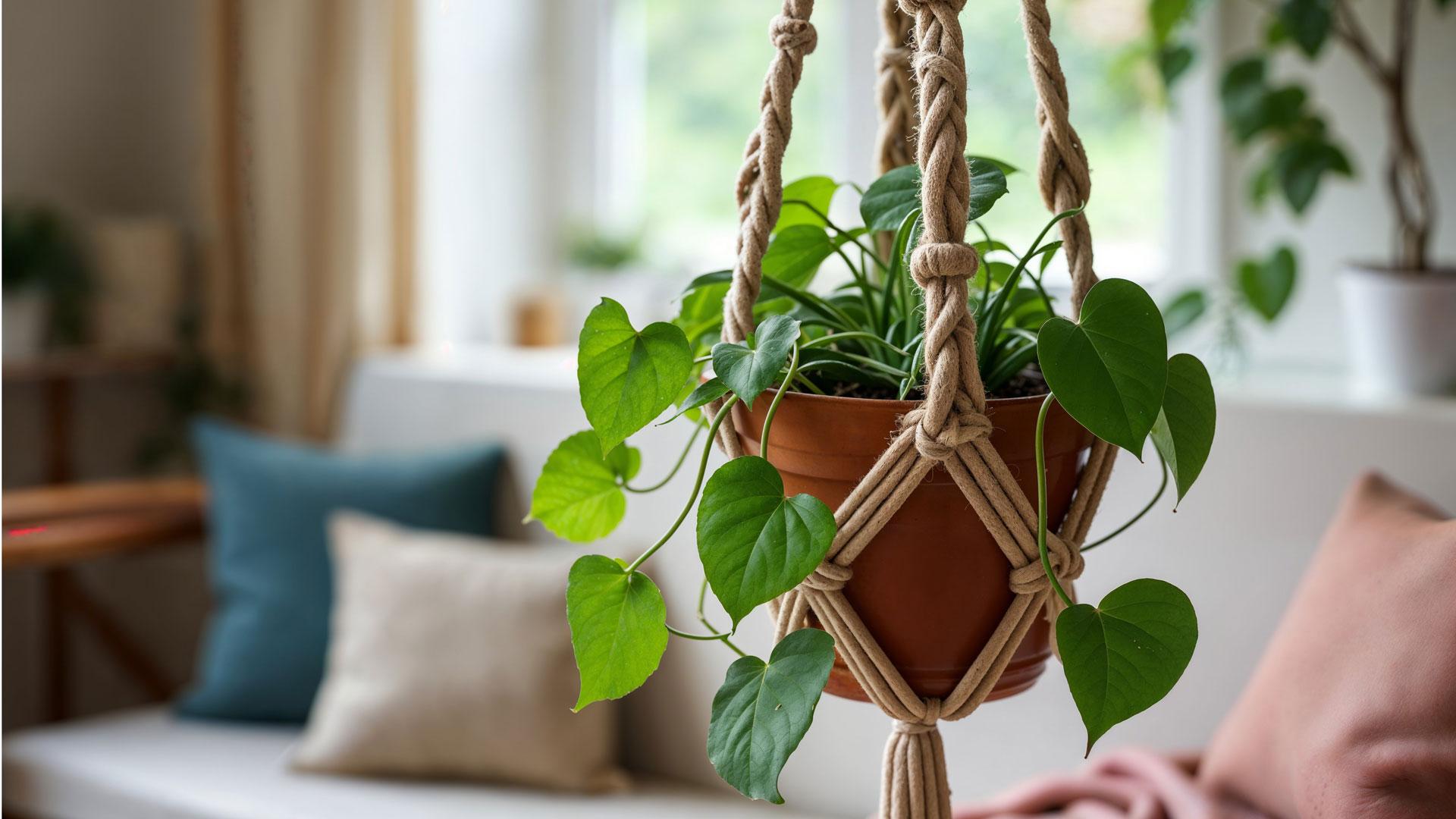 Una planta colgante en una vivienda le aporta un toque de naturaleza y de color