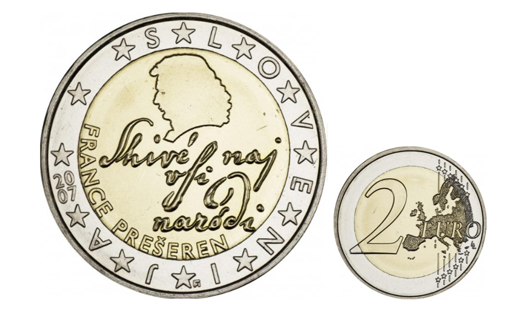 Moneda de 2 euros de Eslovenia acuñada en 2007