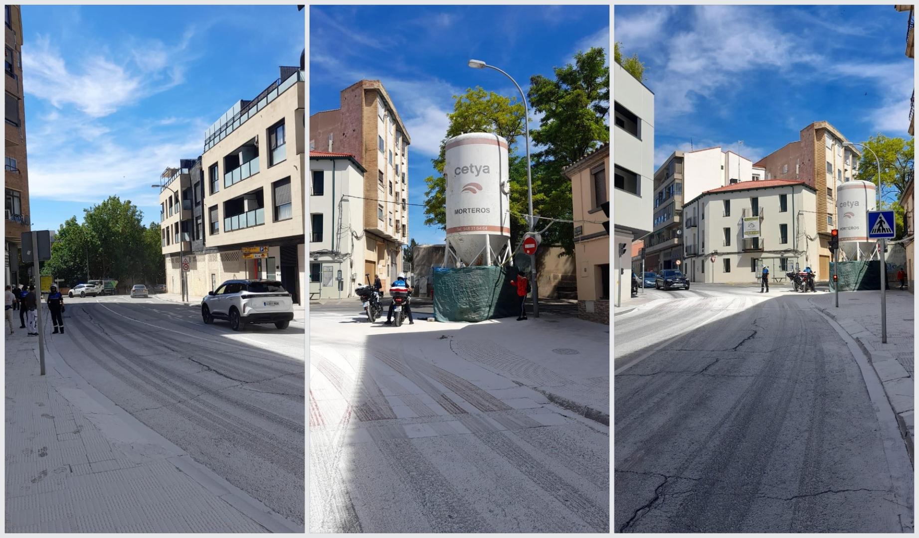 Tres vistas de la calle inundada de yeso