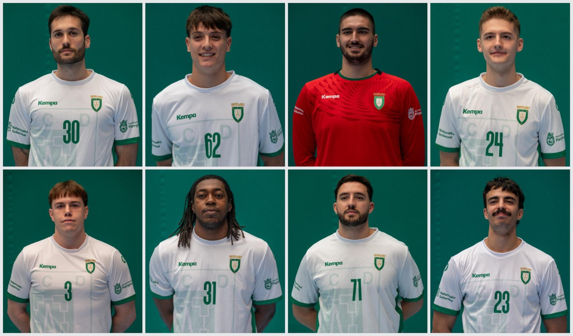 Las ocho bajas que tendrá Anaitasuna en su primera plantilla. Arriba, de izquierda a derecha: Adrián Ortiz, Iker Aguilera, Alin Cozmaciuc y Pablo Itoiz. Abajo: Nikola Malivojevic, José Palacios, José Paulo Silva y Teo Marchesino.