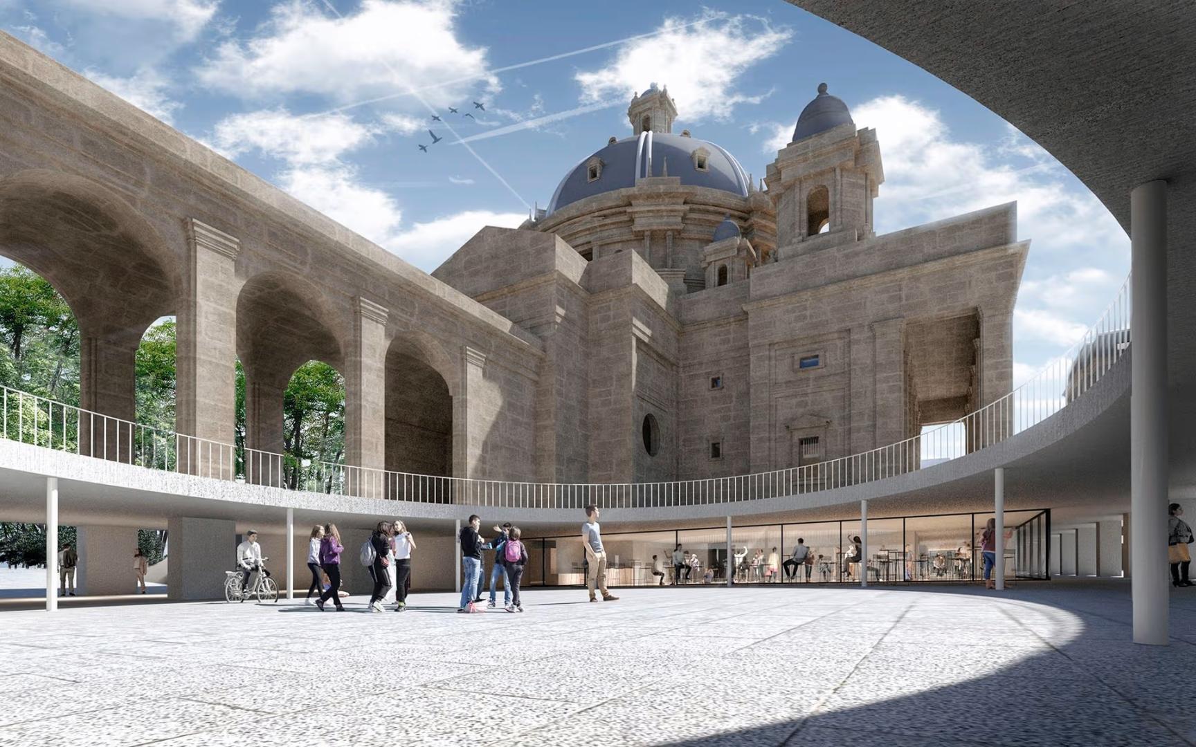Solución con un balcón circular que planteaban Tabuenca y Leache en el concurso de Los Caídos de Pamplona de 2019