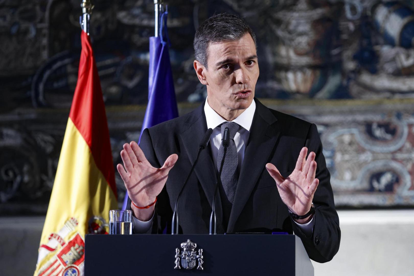 Pedro Sánchez, en su comparecencia ante los medios este miércoles en Roma