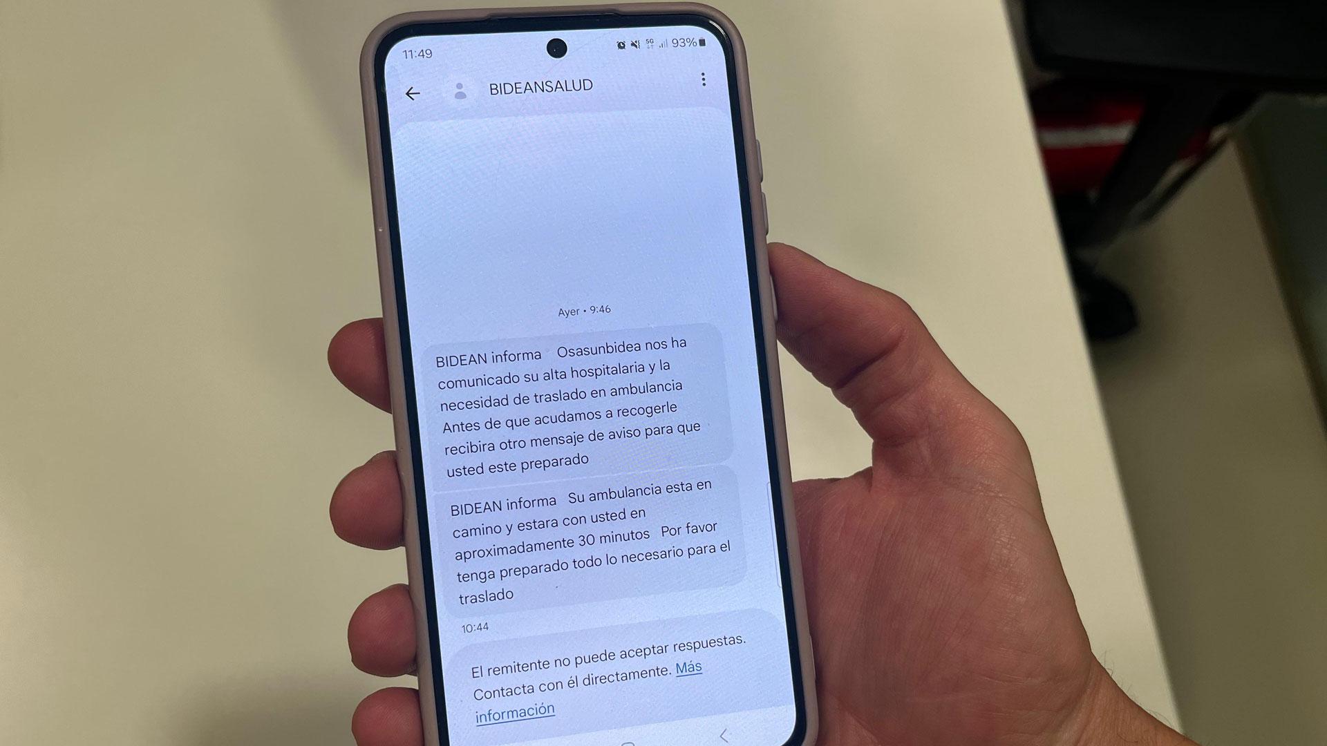 Ejemplo del mensaje que recibirán los y las pacientes