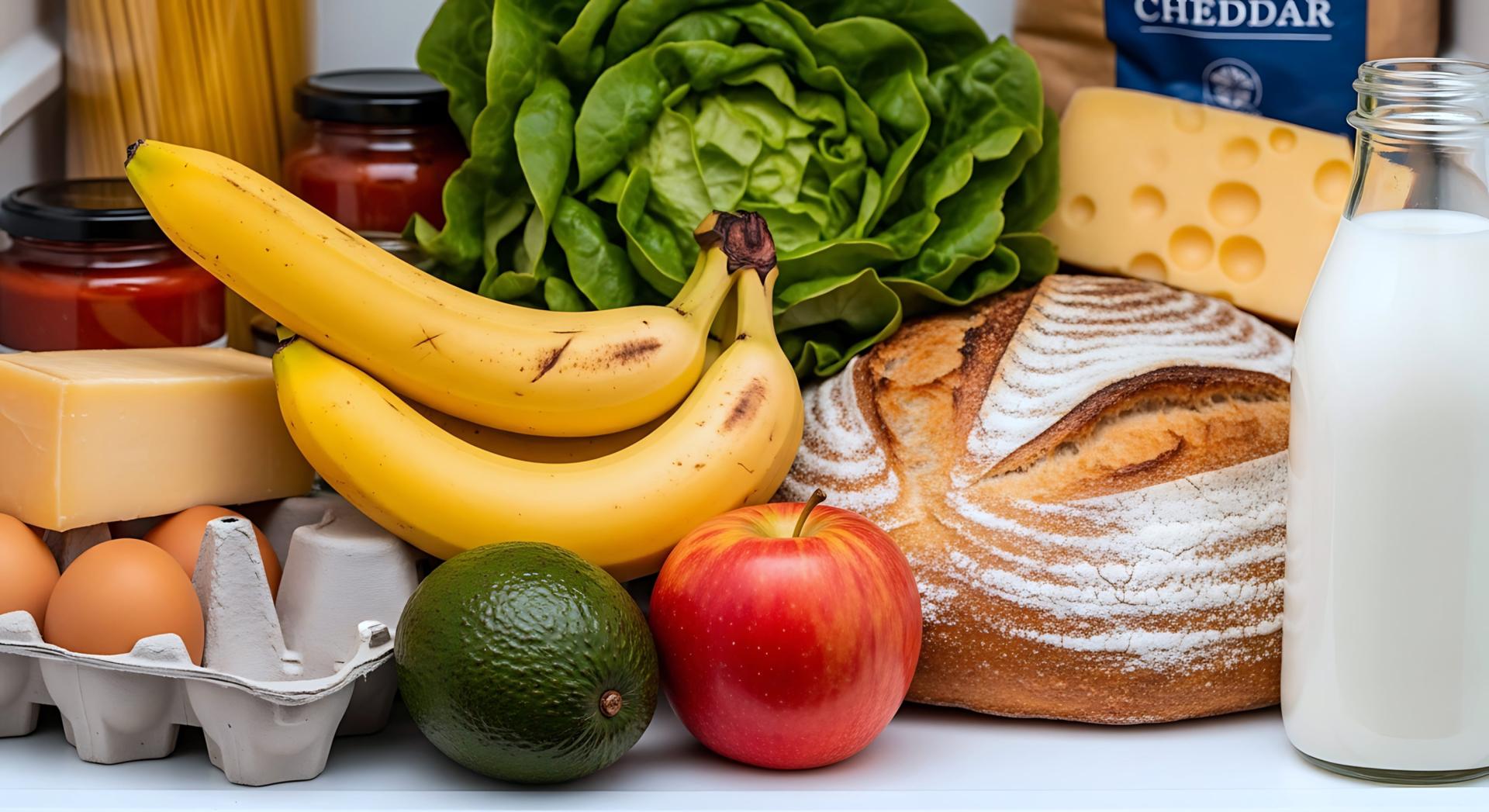Close-up of a refrigerator full of healthy food on the table