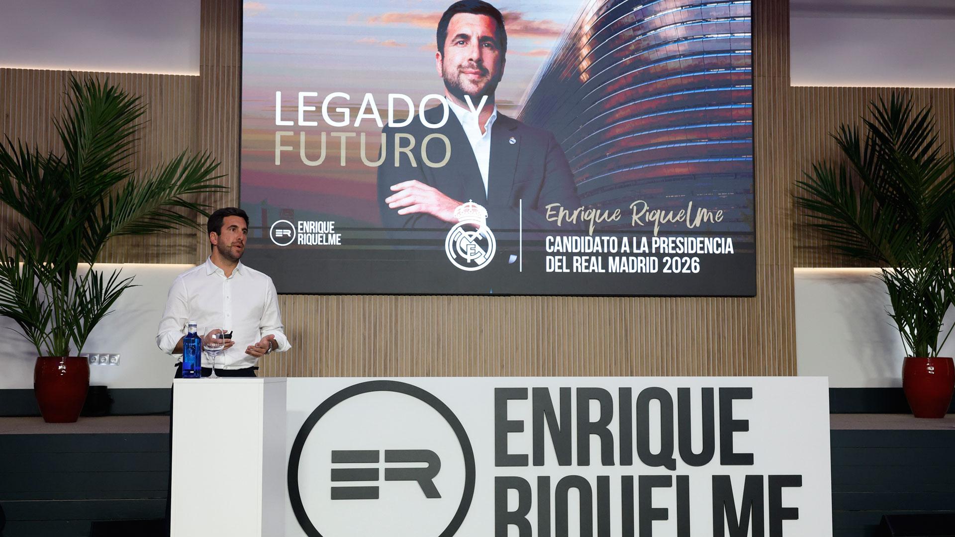 Enrique Riquelme, candidato a la presidencia a las elecciones del Real Madrid el próximo 7 de junio, presenta este miércoles su proyecto social