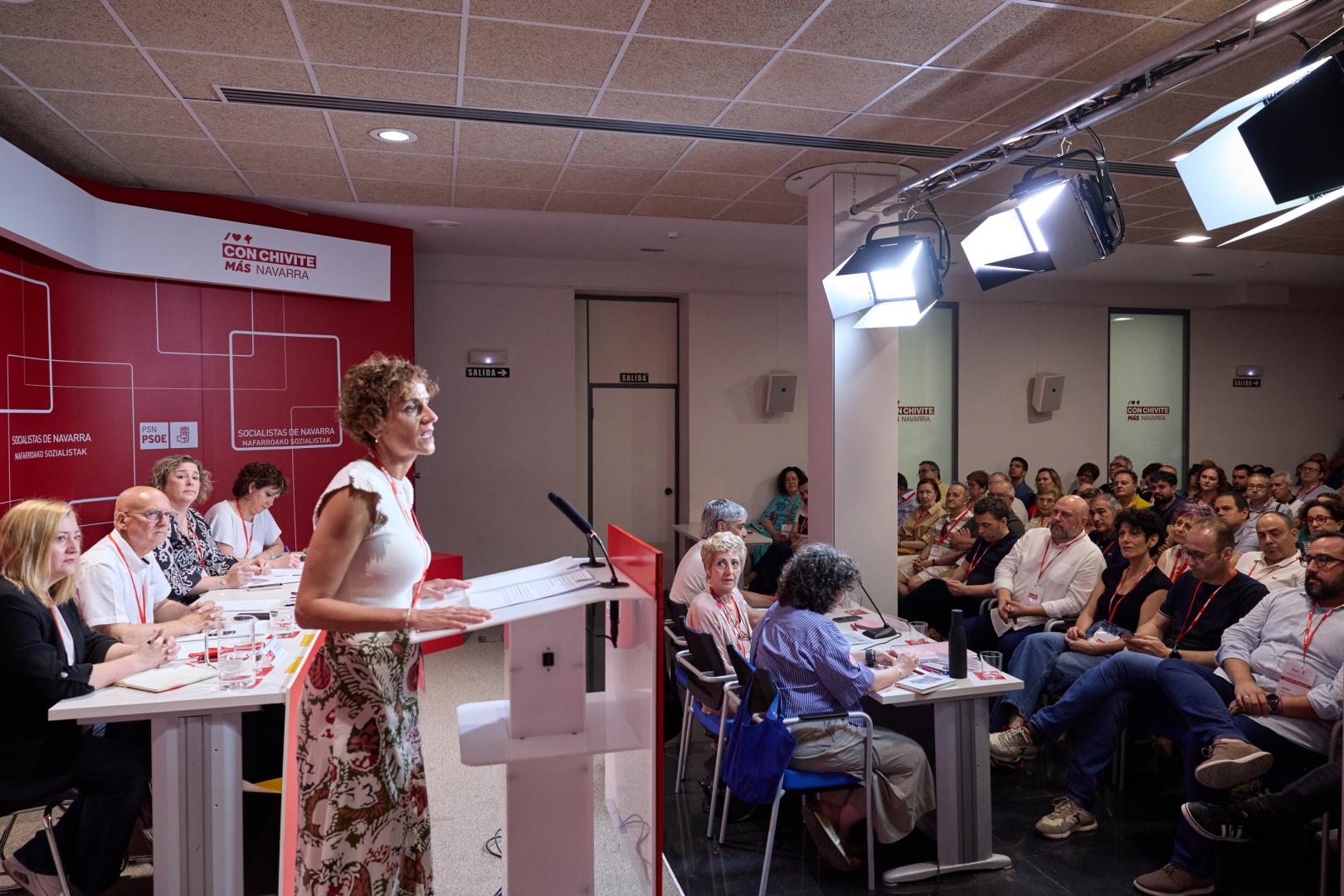 La secretaria general del PSN y presidenta del Gobierno, María Chivite, durante su intervención ante el comité regional de su partido