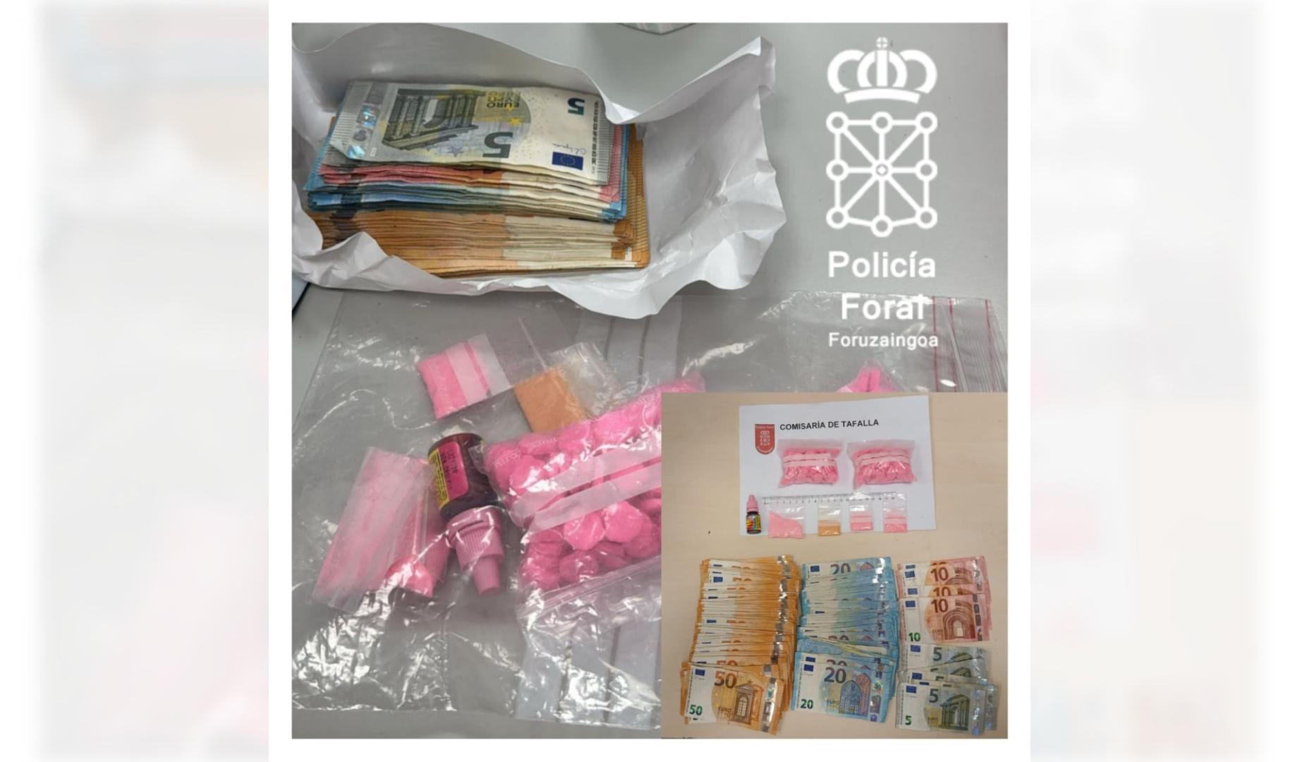Sustancias y dinero incautado en registro del vehículo en la N121 Caparroso