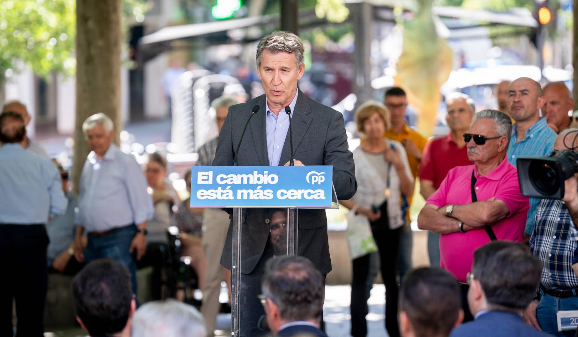 El presidente del Partido Popular, Alberto Núñez Feijóo, durante un encuentro del PP el pasado 28 de mayo de 2026, en Leganés