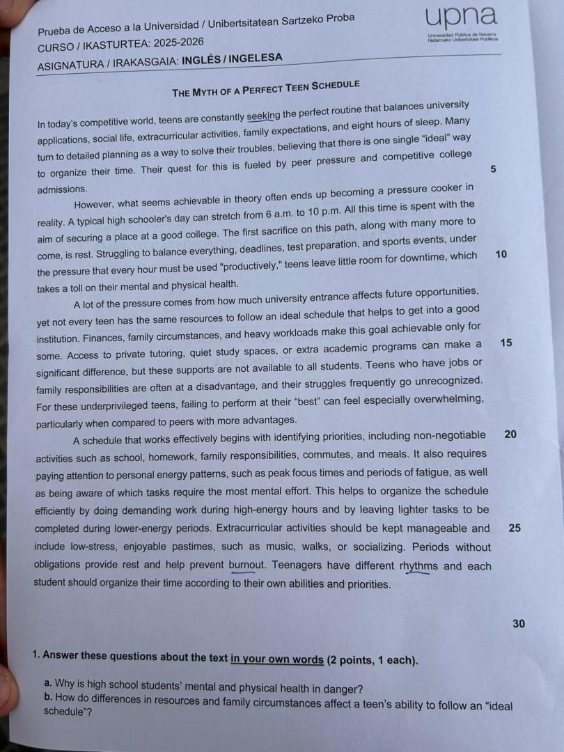 Examen de inglés PAU 2026