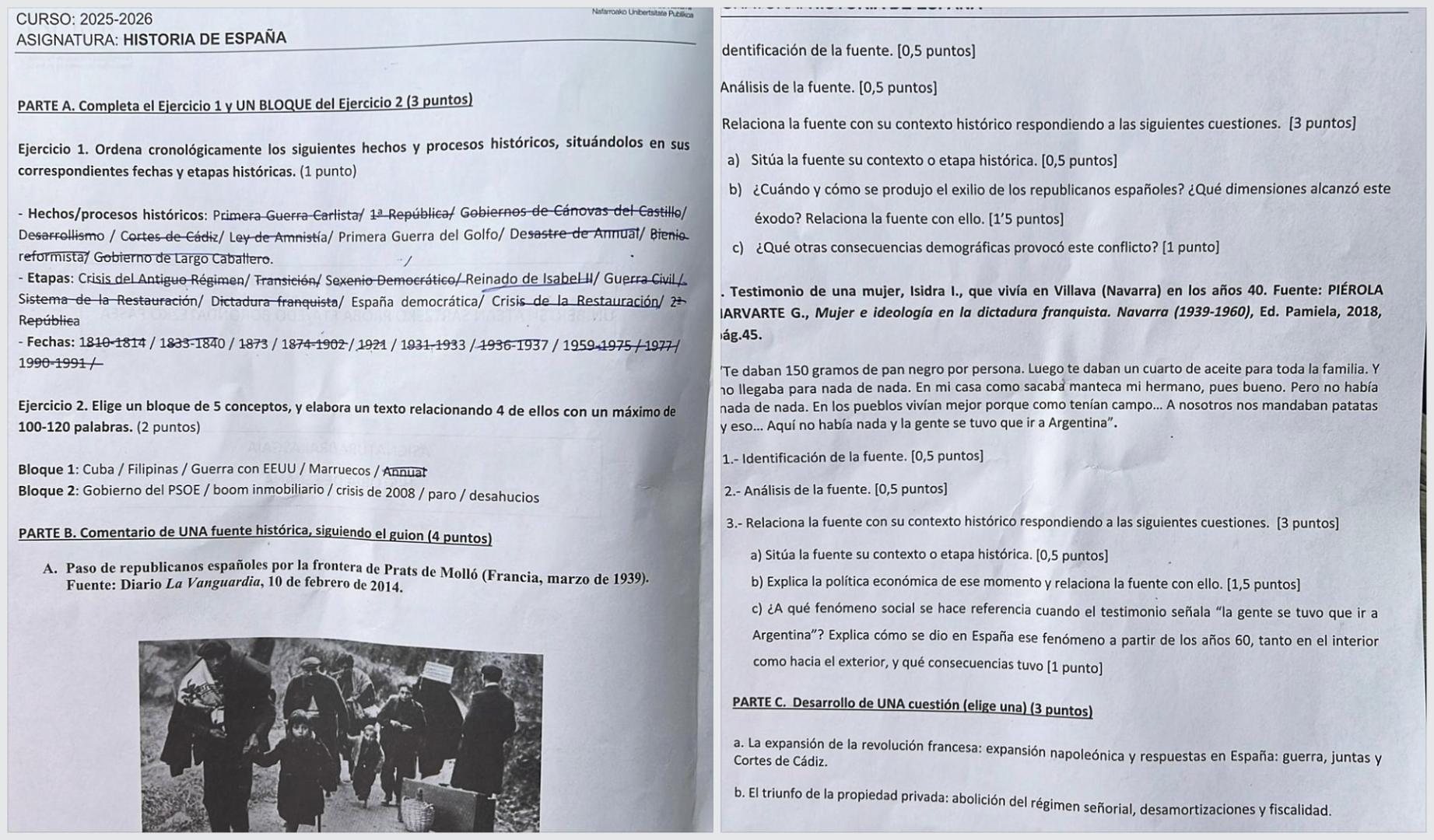 Las preguntas del examen de Historia de España de la PAU e junio de 2026