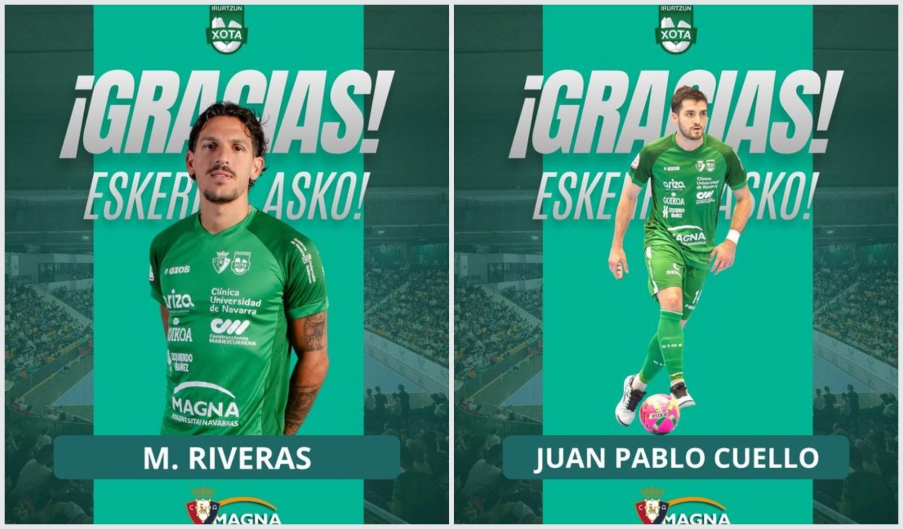 Riveras y Cuello dejarán de vestir los colores de Osasuna Magna