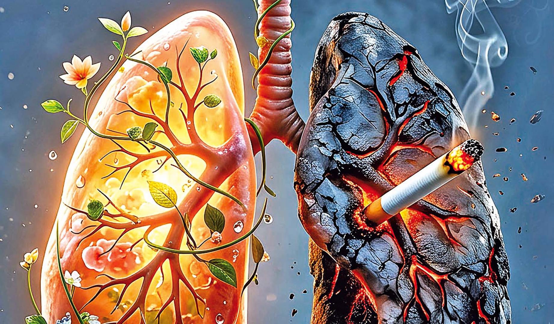 Dos pulmones, uno de fumador y otro de no fumador