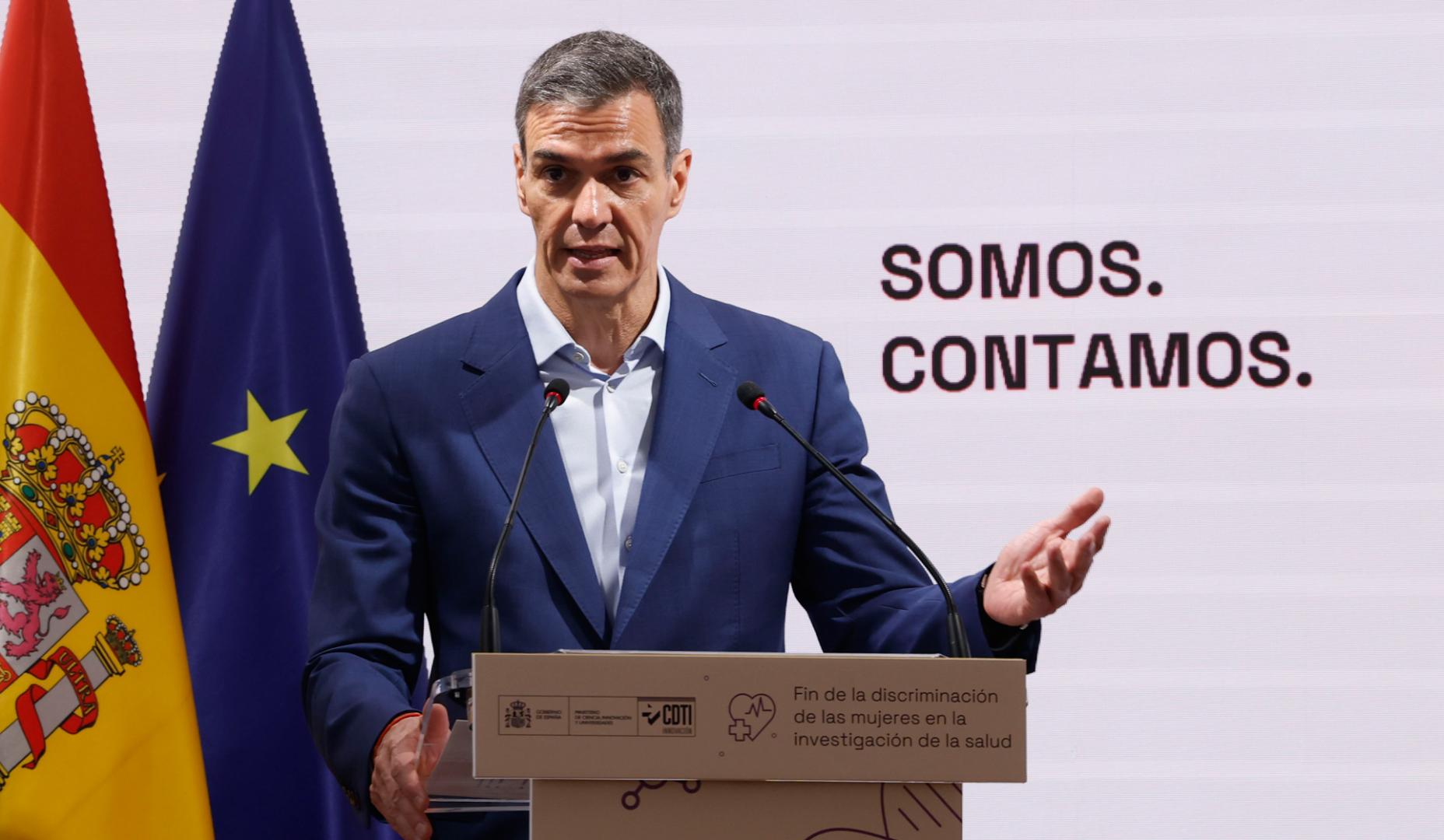 El presidente del Gobierno, Pedro Sánchez durante la presentación del programa ‘Somos. Contamos: fin de la discriminación de las mujeres en la investigación de la salud’