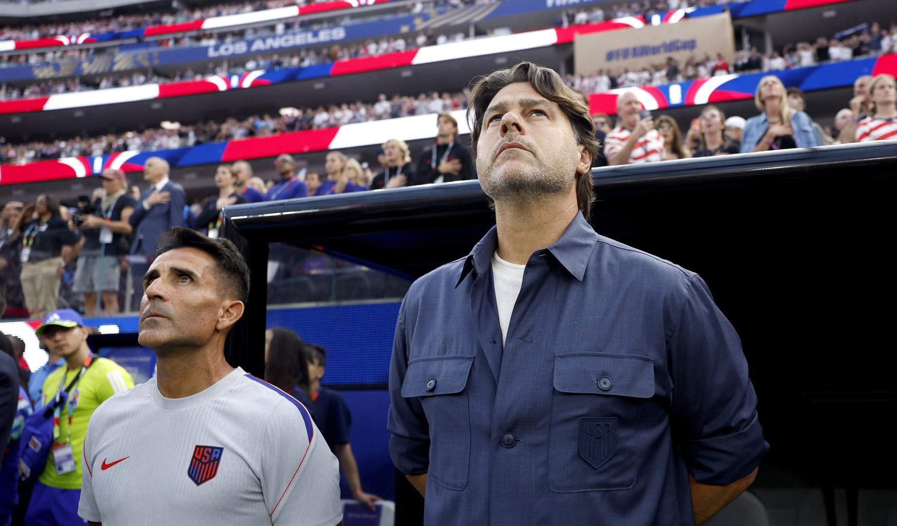 Mauricio Pochettino en los instantes previos al comienzo del partido que enfrentó a Estados Unidos y a Paraguay