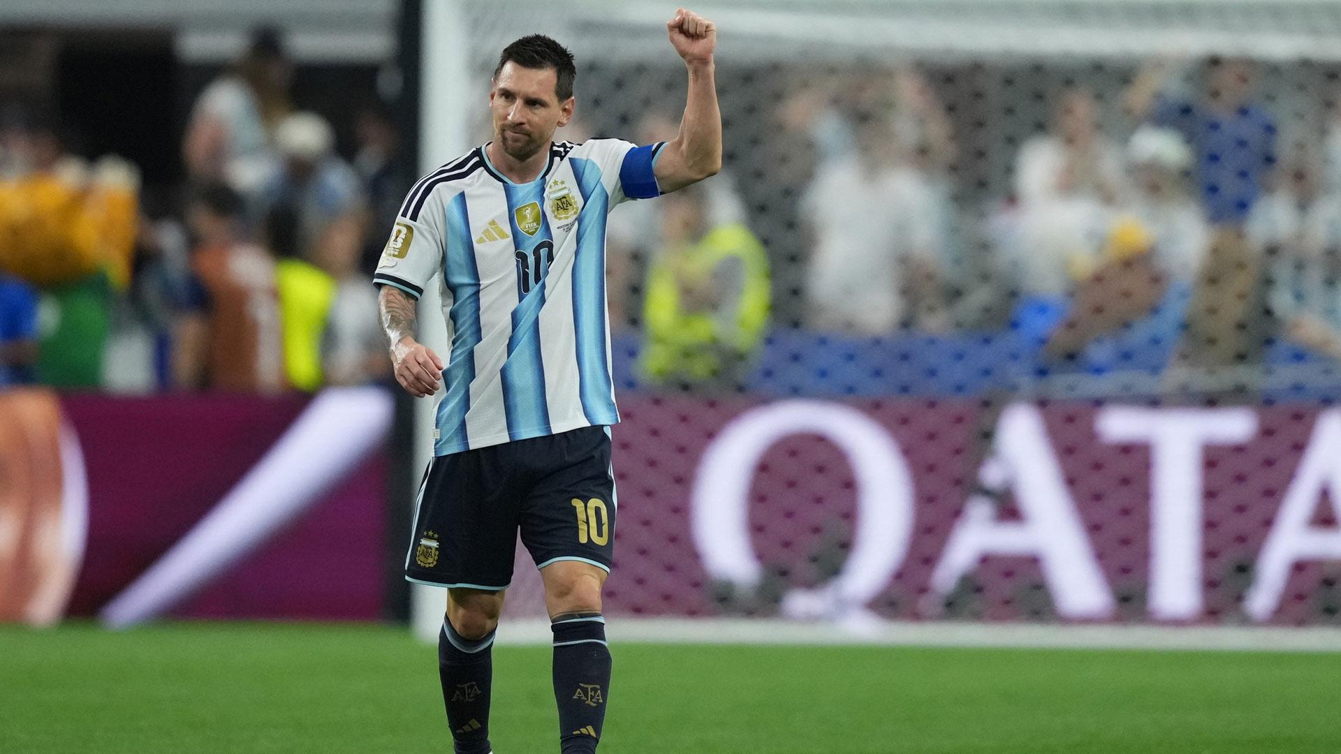 Messi celebra su gol frente a Austria, que lo ha convertido en el máximo goleador en la historia de los Mundiales de Fútbol