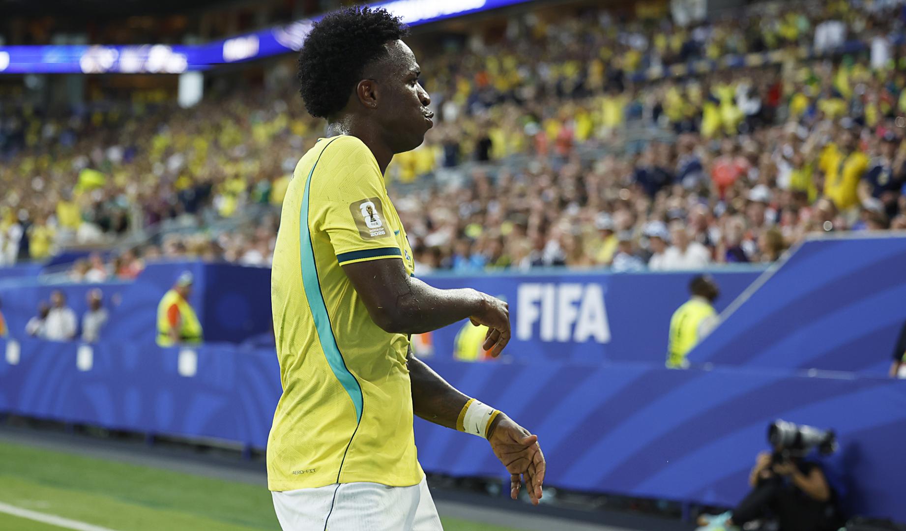 Vinícius Júnior bala tras anotar el segundo tanto de Brasil contra Escocia