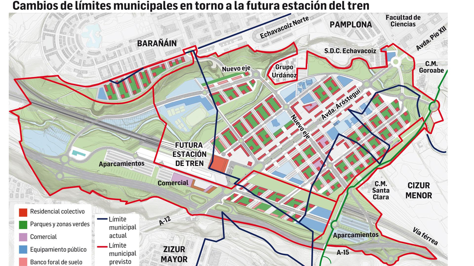 Cambios de límites municipales en torno a la futura estación del tren