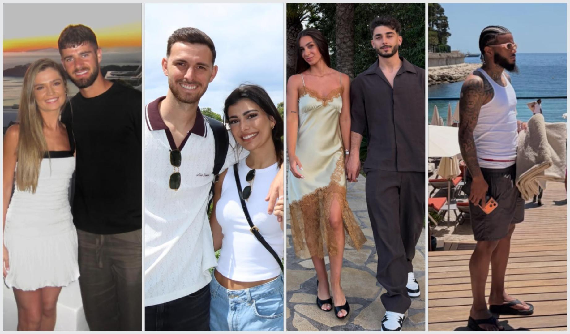 De izda. a dcha., Iker Muñoz, Raúl García de Haro, Raúl Moro (todos ellos con sus parejas( y Valentin Rosier, durante sus vacaciones