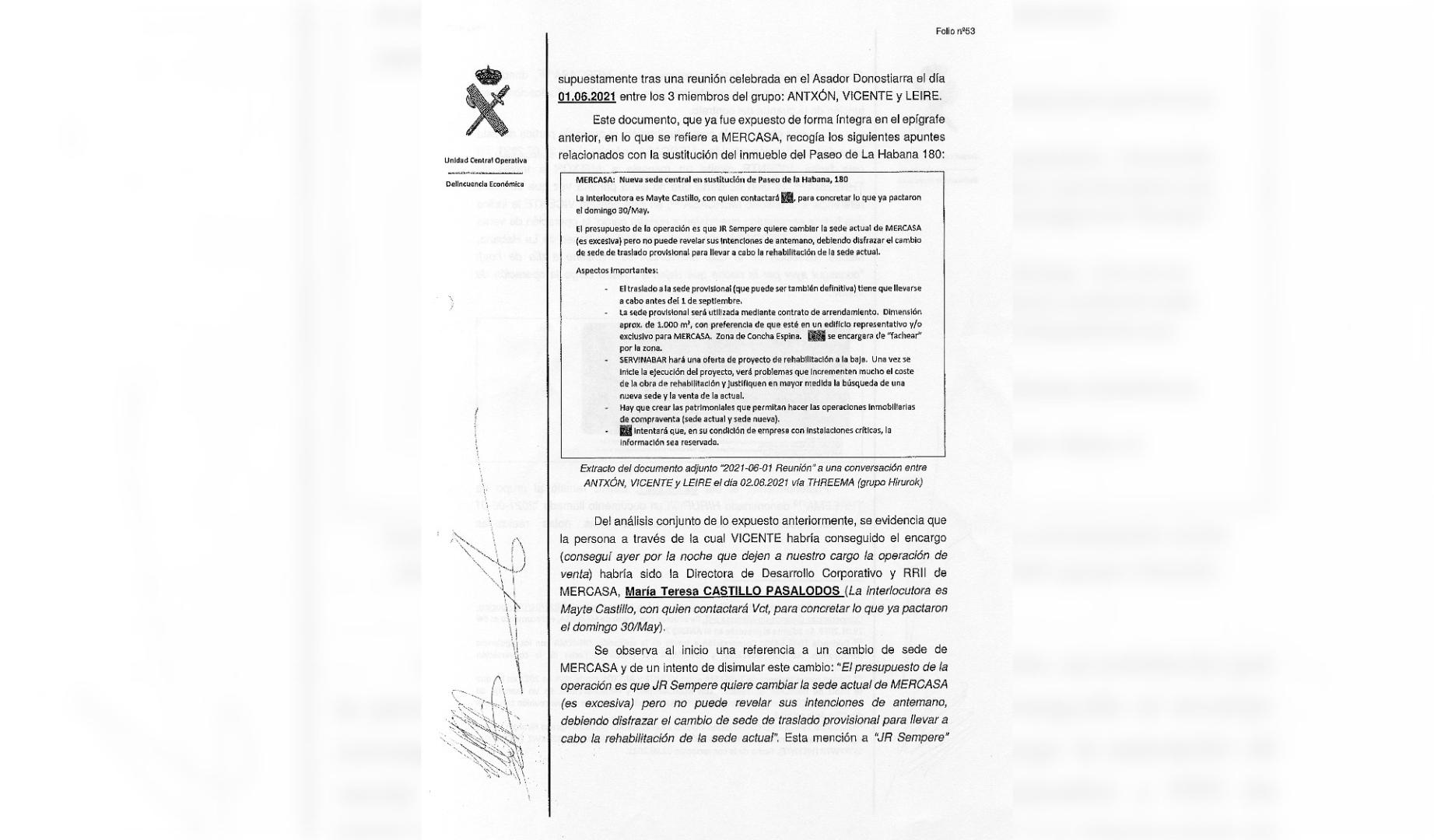 Reproducción del informe de la UCO sobre la sede de Mercasa