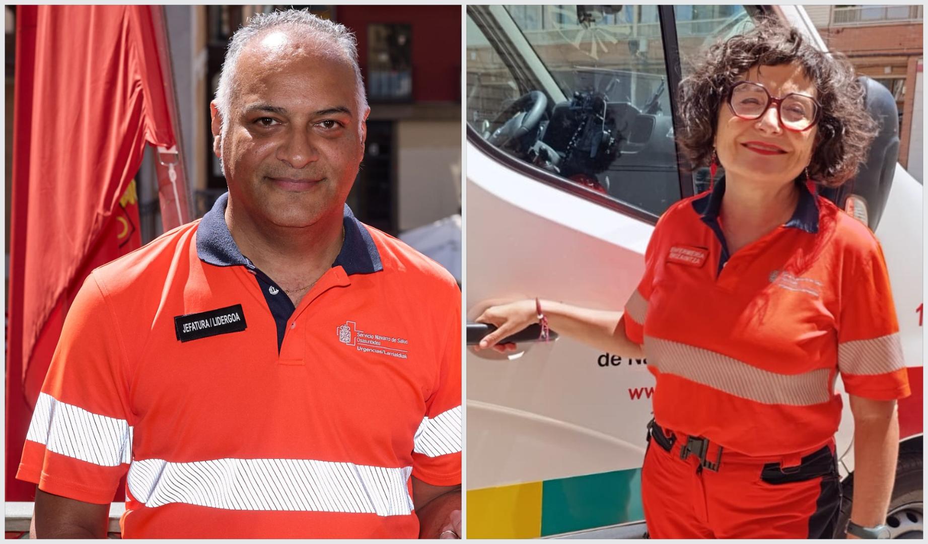 Clint Jean Louis Fernández, subdirector del servicio de Urgencias, y Araceli Sergio Aguilera, enfermera de la UVI móvil de Tafalla, serán los encargados de lanzar el chupinazo 2026