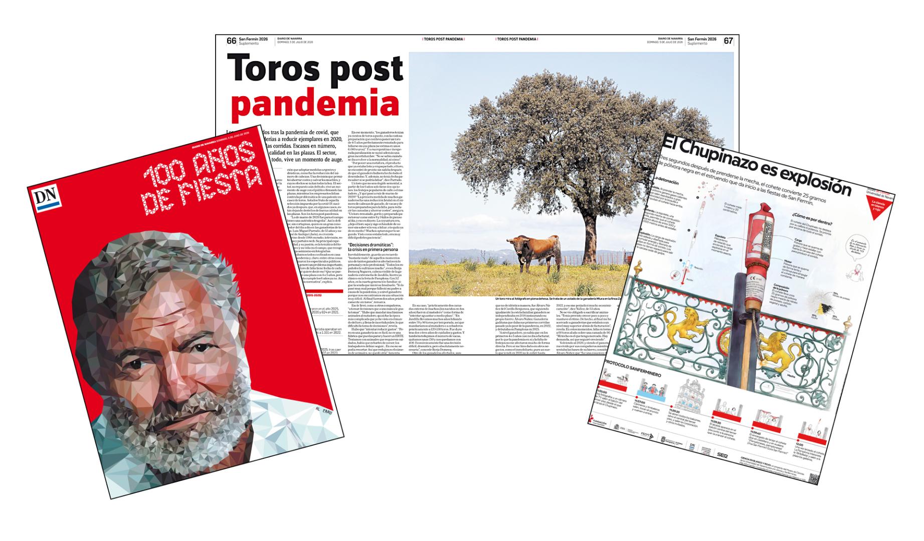 Portada y páginas del suplemento de San Fermín 2026 de Diario de Navarra