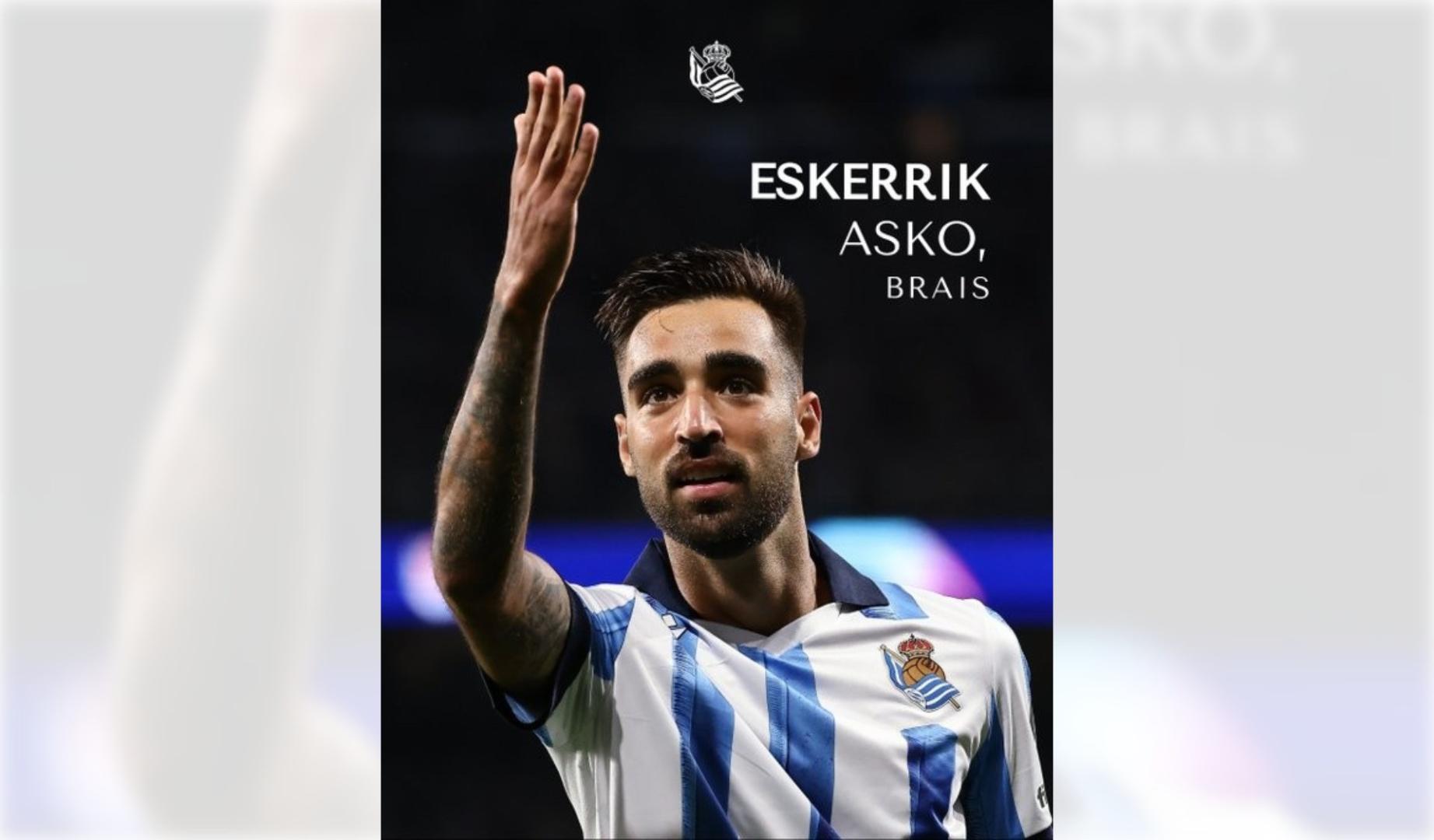 Foto publicada por la Real Sociedad en redes tras comunicar el traspaso de Brais Méndez