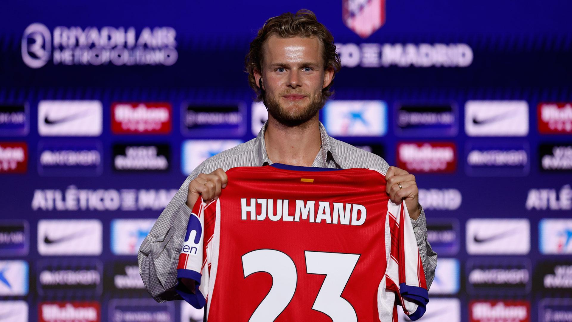 El danés Morten Hjulmand durante su presentación como nuevo jugador del Atlético de Madrid