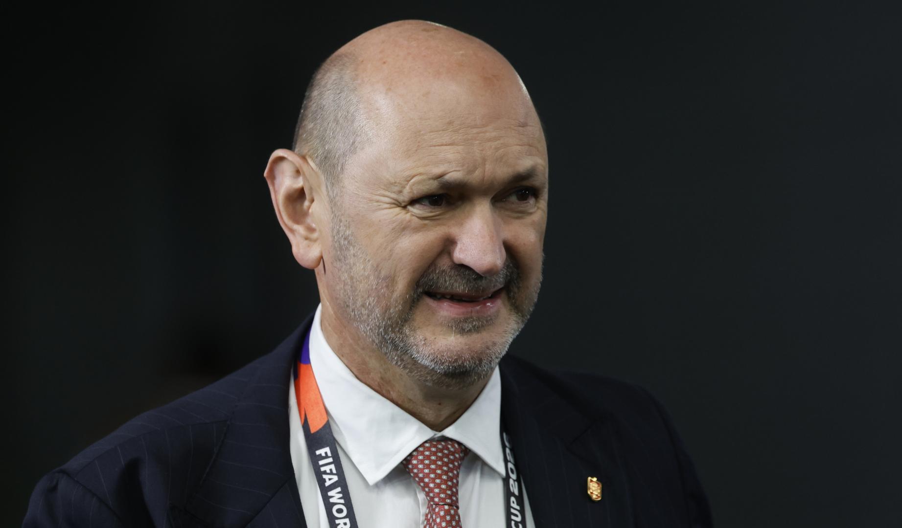 El presidente de la Real Federación Española de Fútbol (RFEF), Rafael Louzán, a su llegada al AT&T Stadium de Texas momentos antes del encuentro ante Portugal correspondiente a los octavos de final del Mundial 2026, el pasado lunes en Dallas
