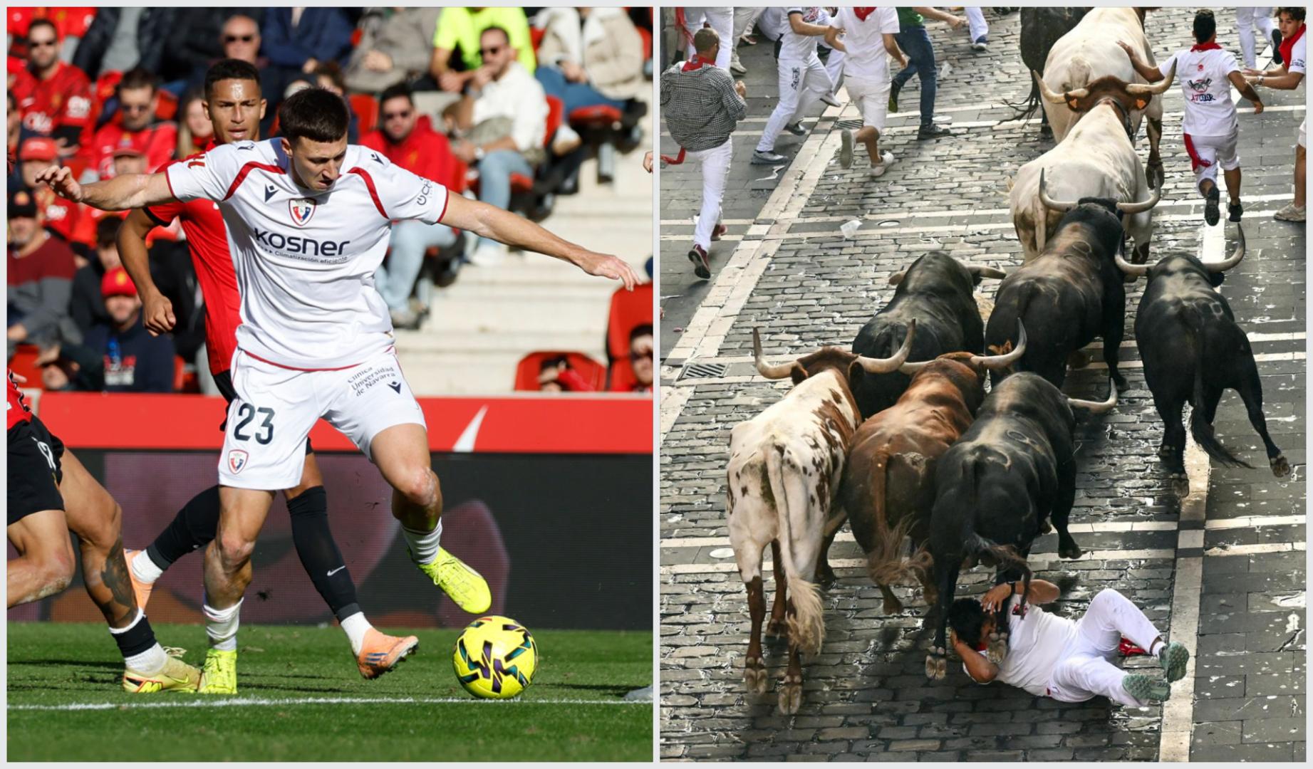 Abrel Bretones durante un encuentro esta temporada contra el Real Mallorca y el encierro del 14 de julio de 2026