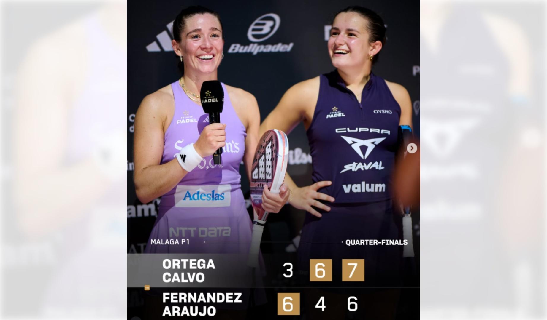 Marta Ortega y Martina Calvo durante sus declaraciones tras vencer a Fernández y Araujo y pasar a semifinales del Málaga P1