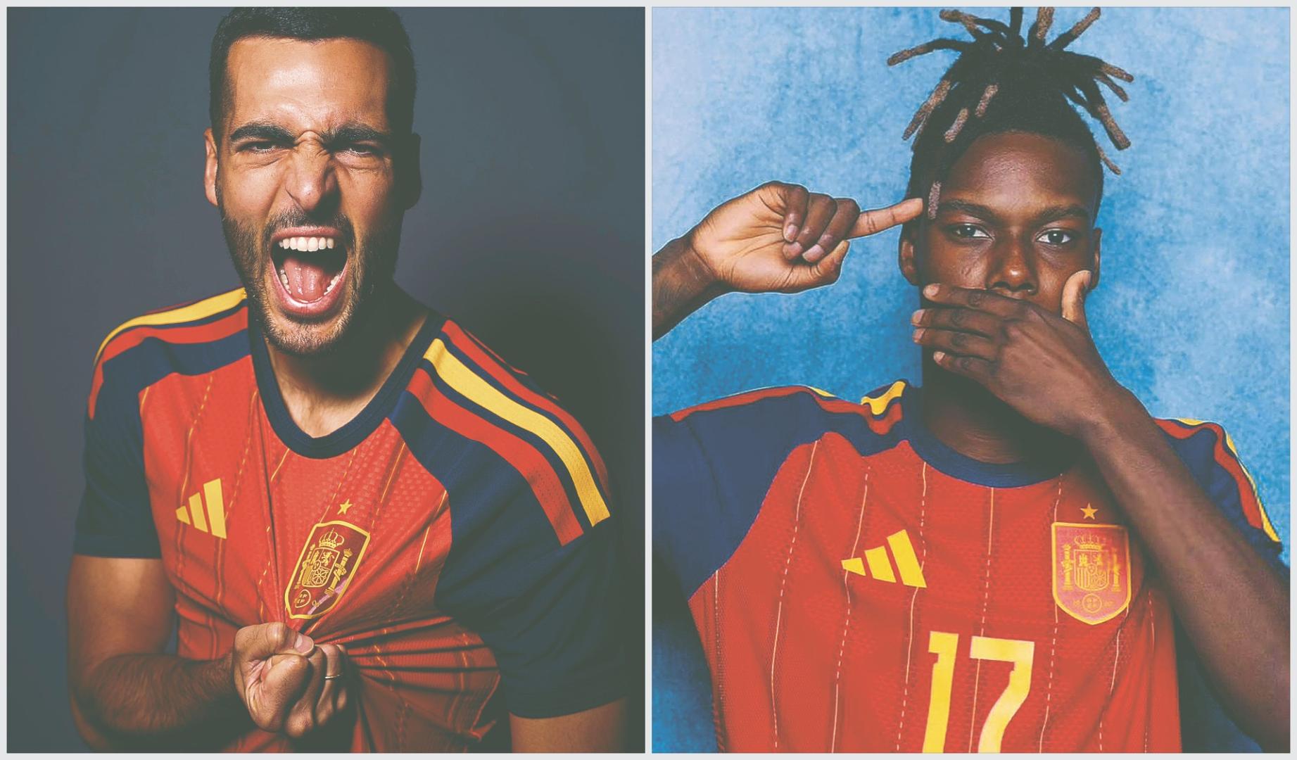 Los navarros Nico Williams y Mikel Merino, durante el posado oficial con la selección española.rfef