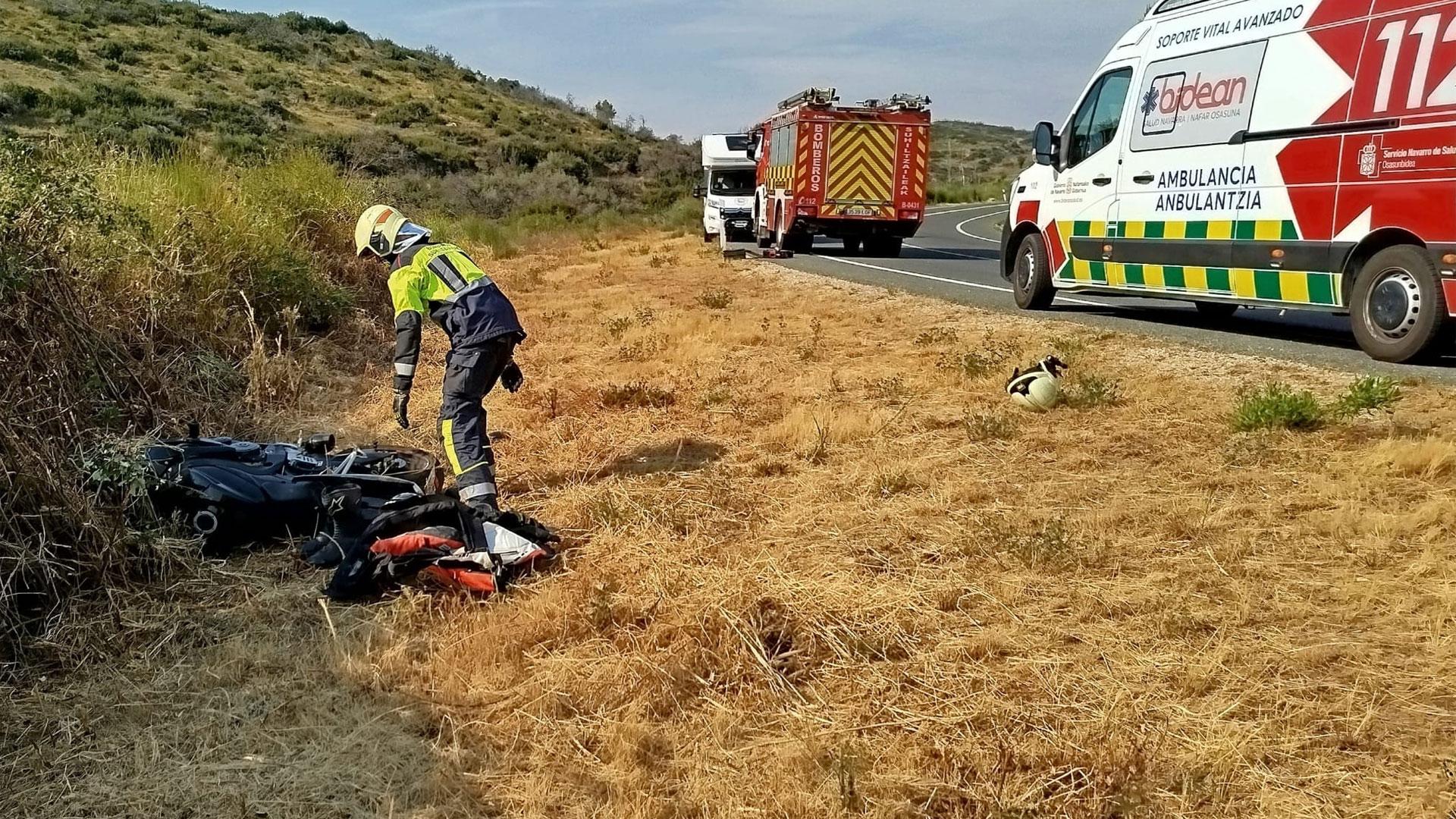 Lugar en el que se ha producido el choque de una moto y un turismo en San Martín de Unx