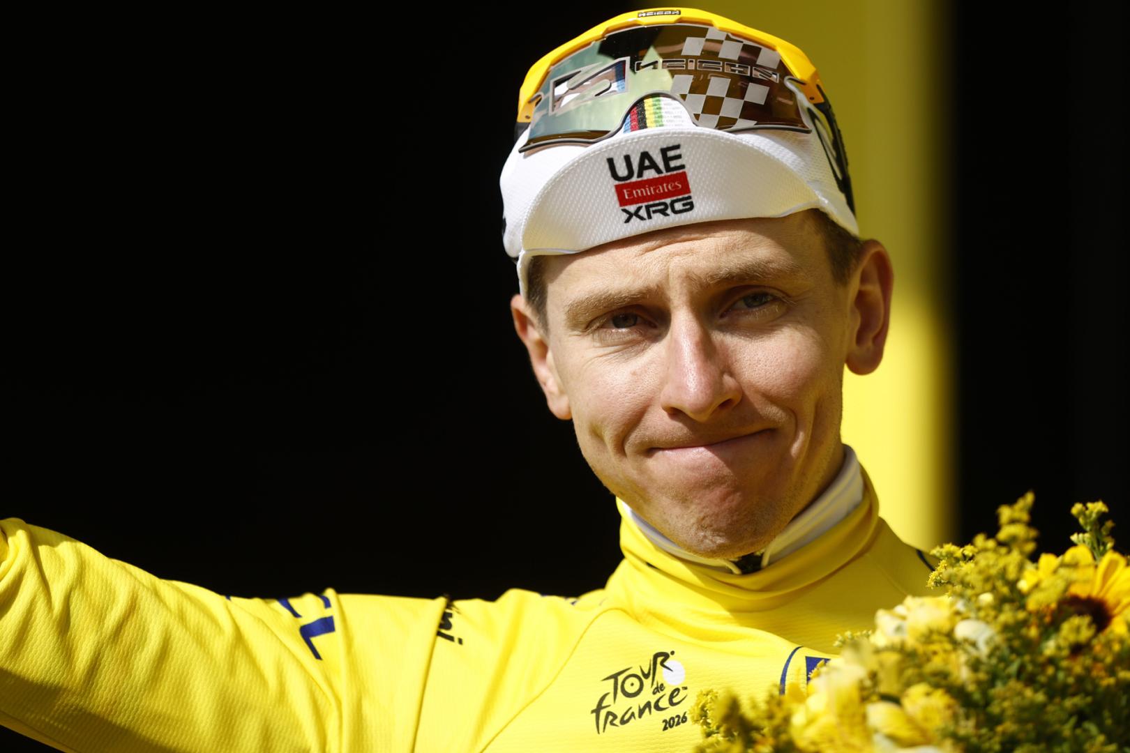Tadej Pogacar, en el podio del Tour