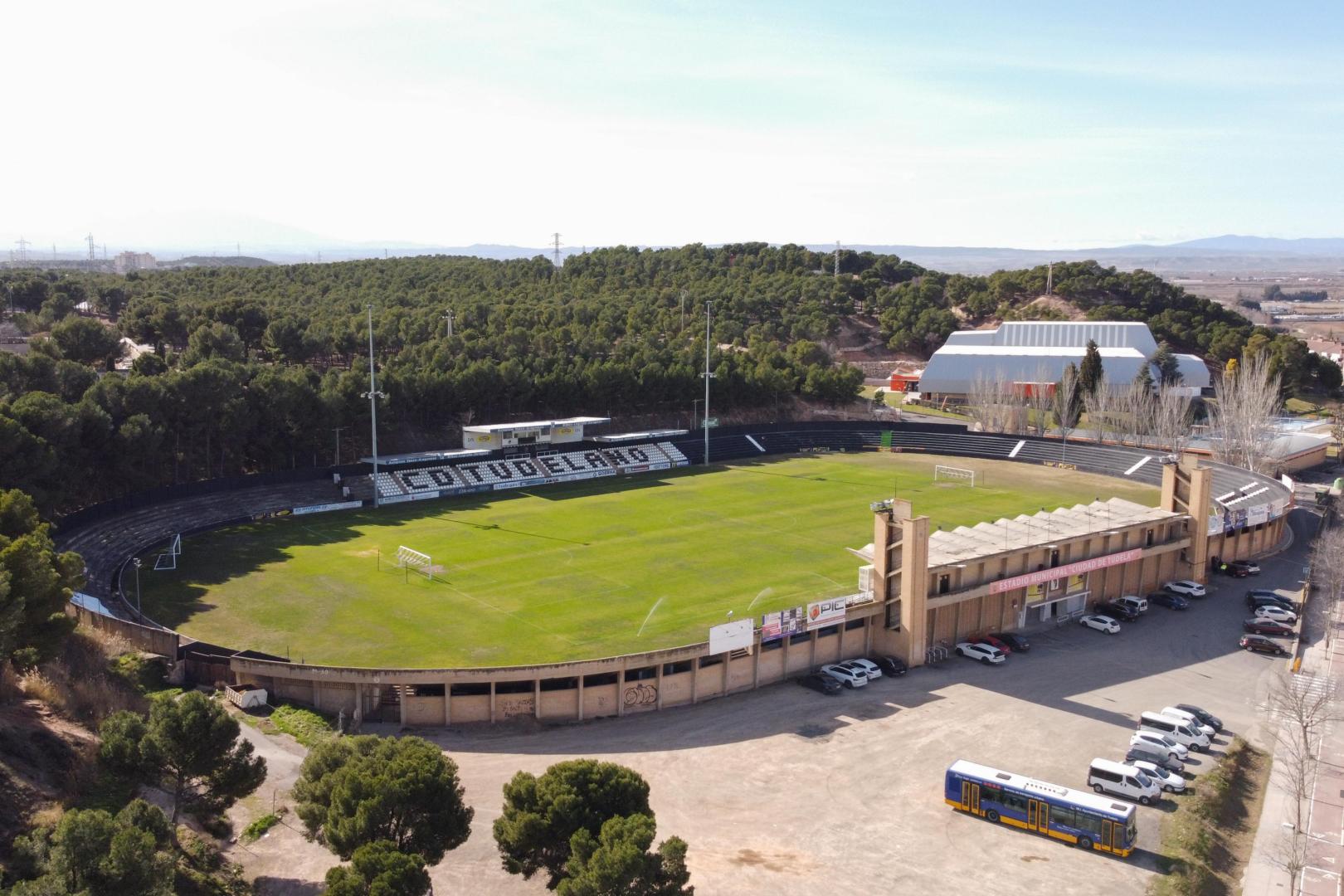 Imagen aérea del estadio Ciudad de Tudela, terreno de juego del Club Deportivo Tudelano