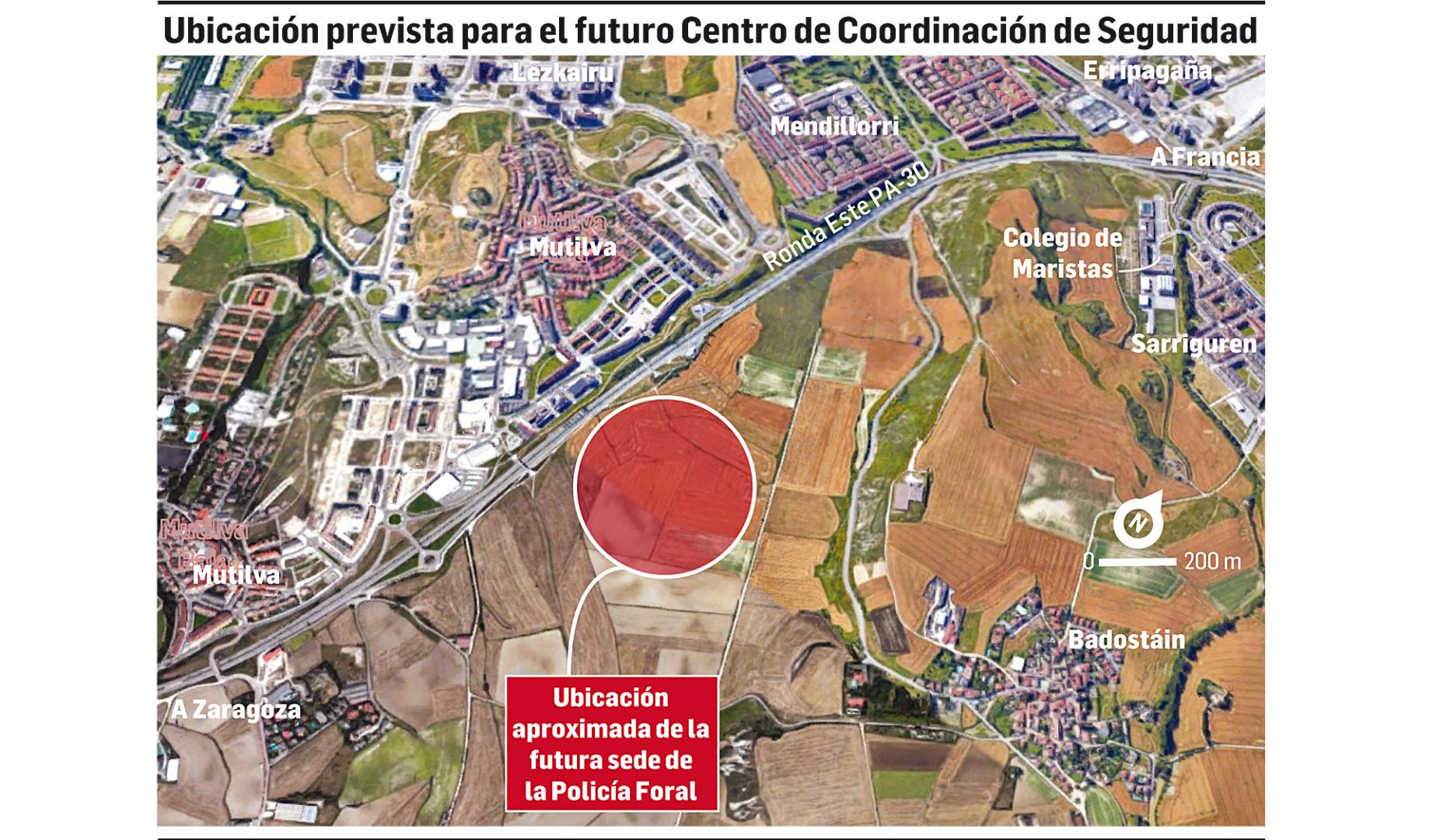 Mapa con la zona en la que va el futuro Centro de Coordinación de Seguridad