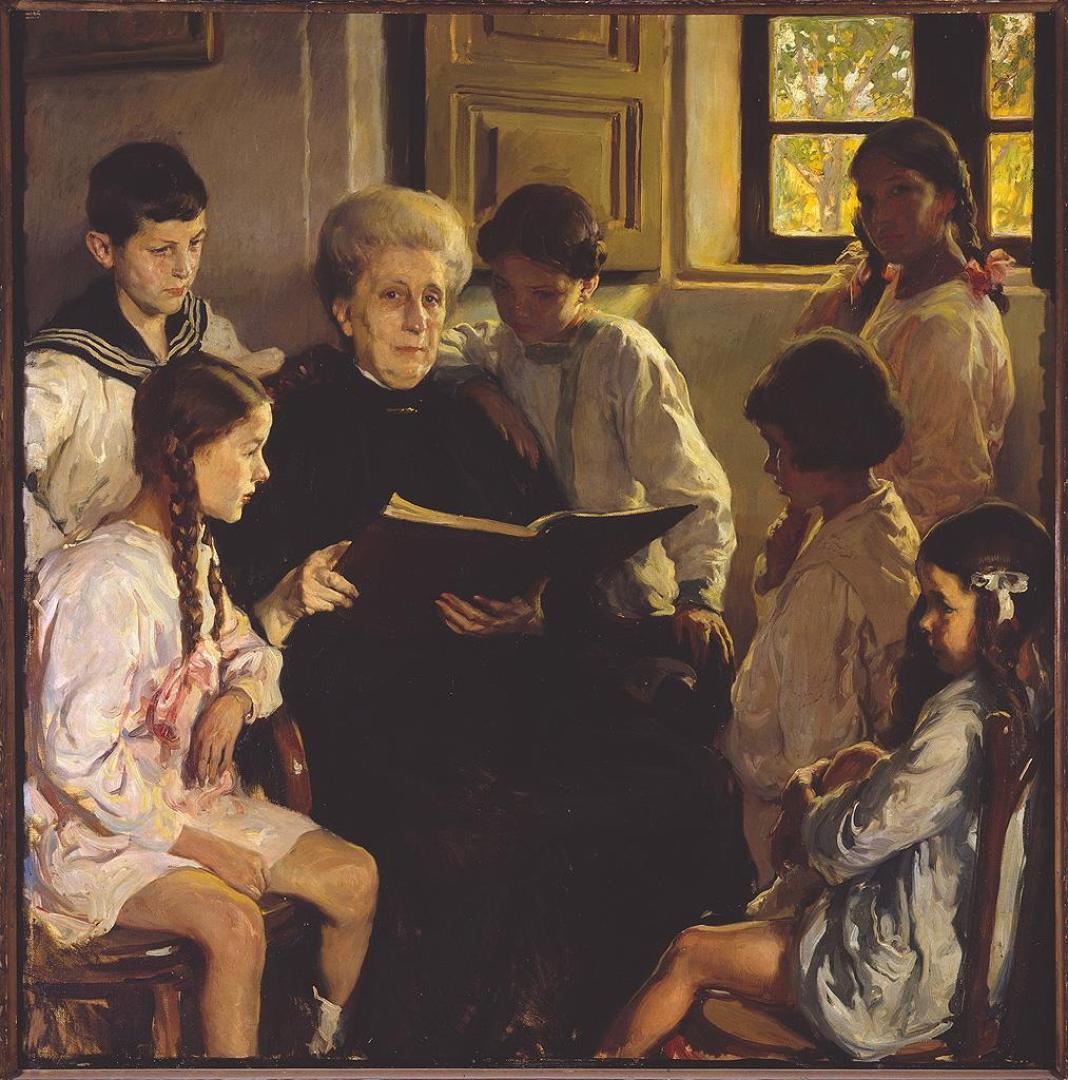 'Abuela y nietos', un óleo sobre lienzo del pintor de Ferrol Fernando Álvarez de Sotomayor y Zaragoza, en el Museo de Bellas Artes de A Coruña.