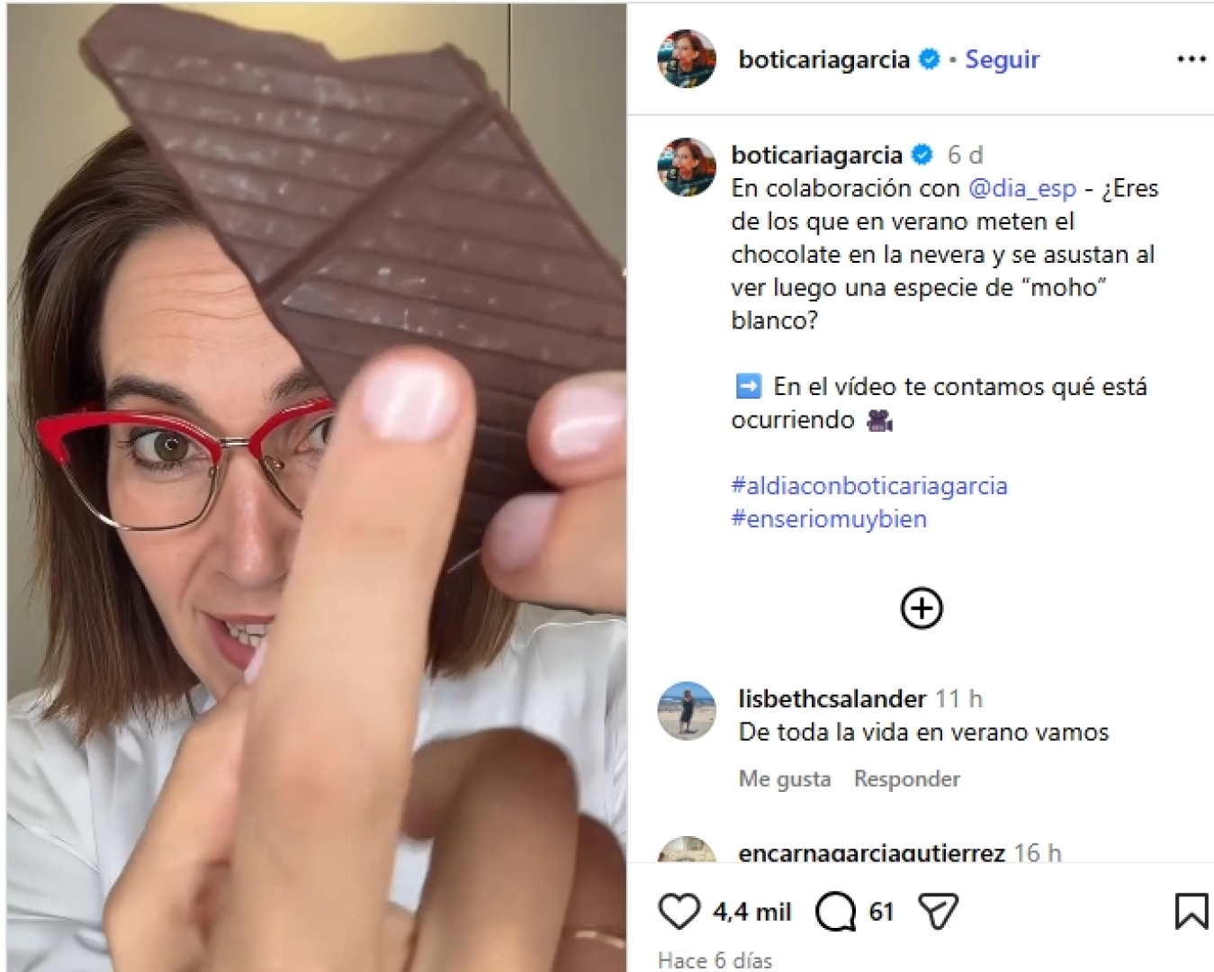 Boticaria García desvela si es bueno meter el chocolate en la nevera