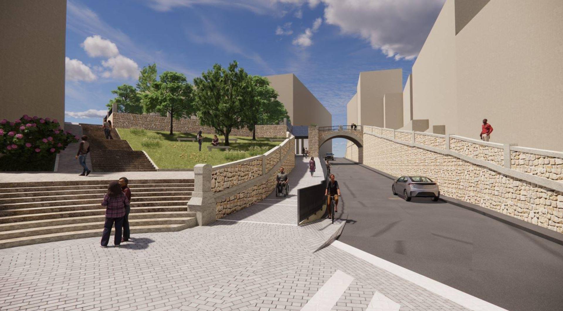 Recreación de cómo quedará la avenida de Estella a la altura del puente del Portal Nuevo.